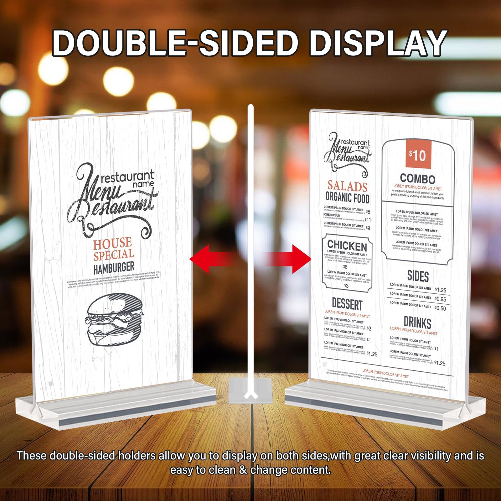 Porta Menu A5 Acrilico - 6 Pezzi Per Ristoranti, Uffici E Eventi Con Base Legno - Foto 2