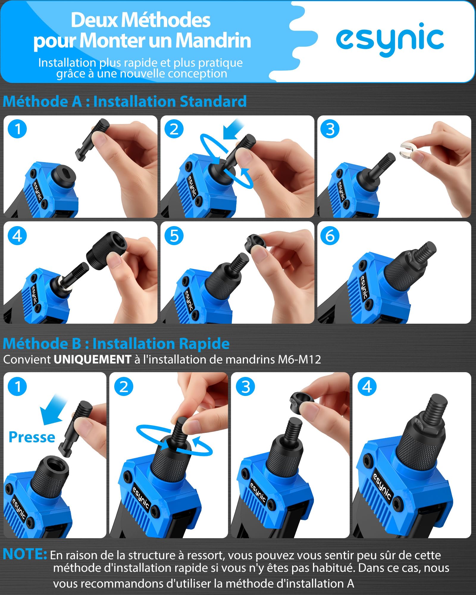 eSynic 13" Pince à Insert Fileté avec 7 Mandrins M3 M4 M5 M6 M8 M10 M12 avec 110 Écrous Pince à Riveter Riveteuse Poignée Antidérapante Remplacement Aisé Pince à Rivet Insert avec Tui de Transport