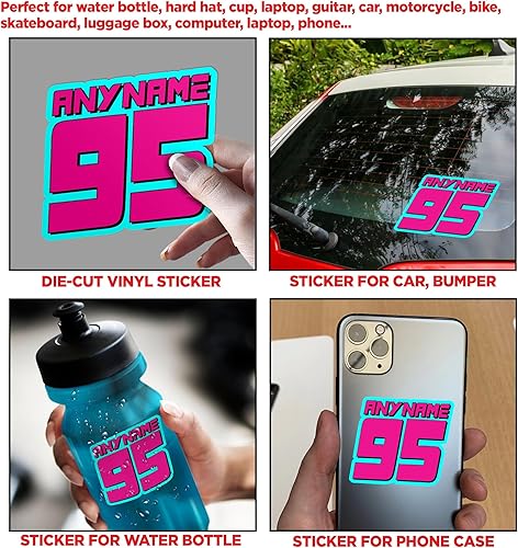 Miniatura 48 de Calcomanías personalizadas con números de carreras, calcomanías de vinilo troqueladas para casco duro, laptop, botella de agua, teléfono, Número