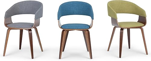 Miniatura 13 de SIMPLIHOME Lowell - Sillas de comedor – Marco tapizado de madera curvada con acabado de nogal y silla de cocina de tela estilo lino en azul, asiento