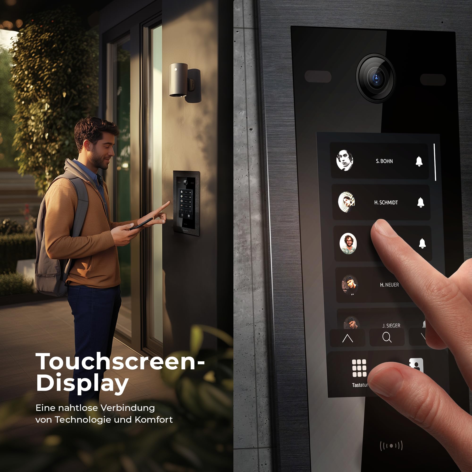 Balter EVO-HD Video Türsprechanlage mit Touchscreen Türstation, Video Türklingel, Smartphone App, 1 Familienhaus, 2X 7 Zoll Monitore, Türklingel mit Kamera Full HD, 2 Draht Bus, 175° Weitwinkel, RFID