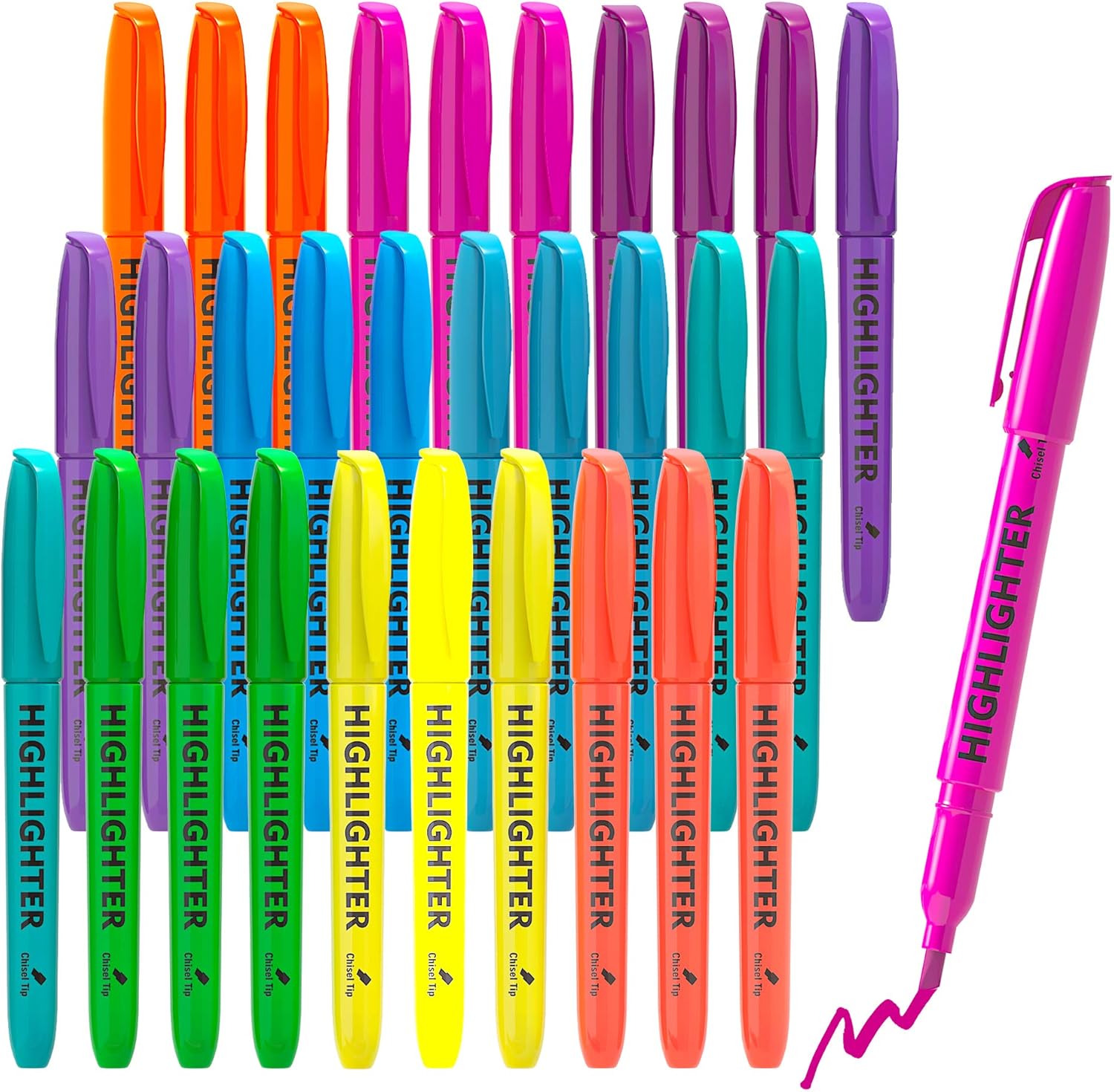 Lelix 30 Pack Highlighters, 10 Bright Colors, Chisel Tip, Quick Drying for Back to School, Office, Home, ideal for Highlighting Underlining : Office Products