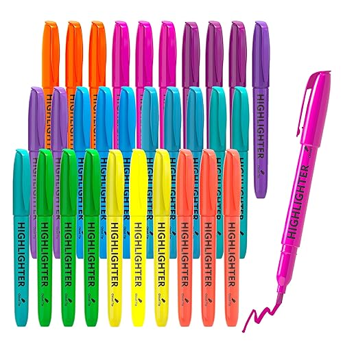 Lelix 30 Pack Highlighters, 10 Bright Colors, Chisel Tip, Quick