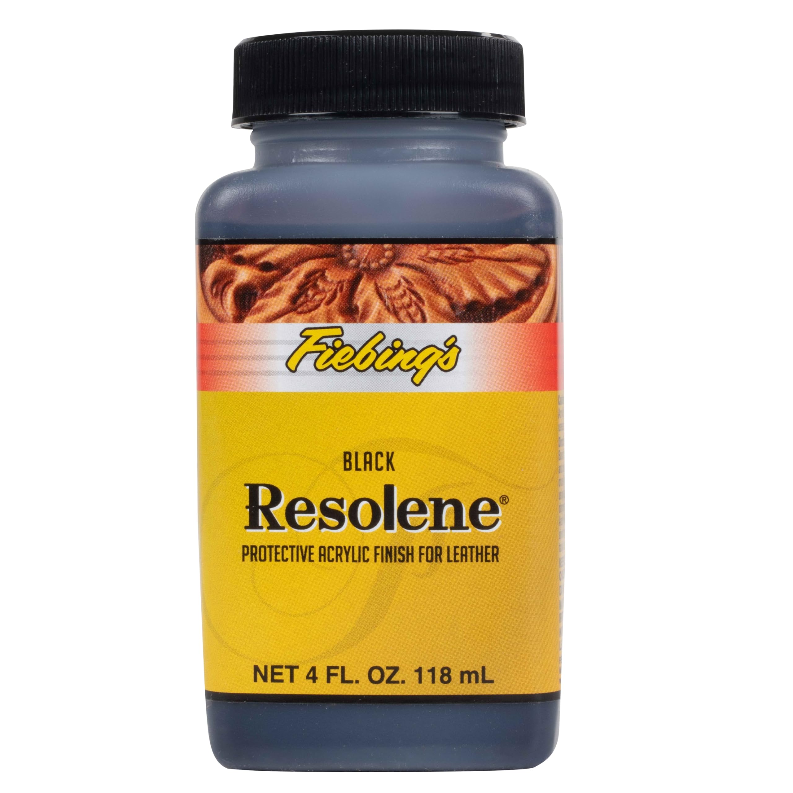 Acrylic Resolene (4 Ounce, Black) - Protective Acrylic Leather Finisher - Flexible, Water Resistant Top Coat for Dyed Boots, Couch, Purse