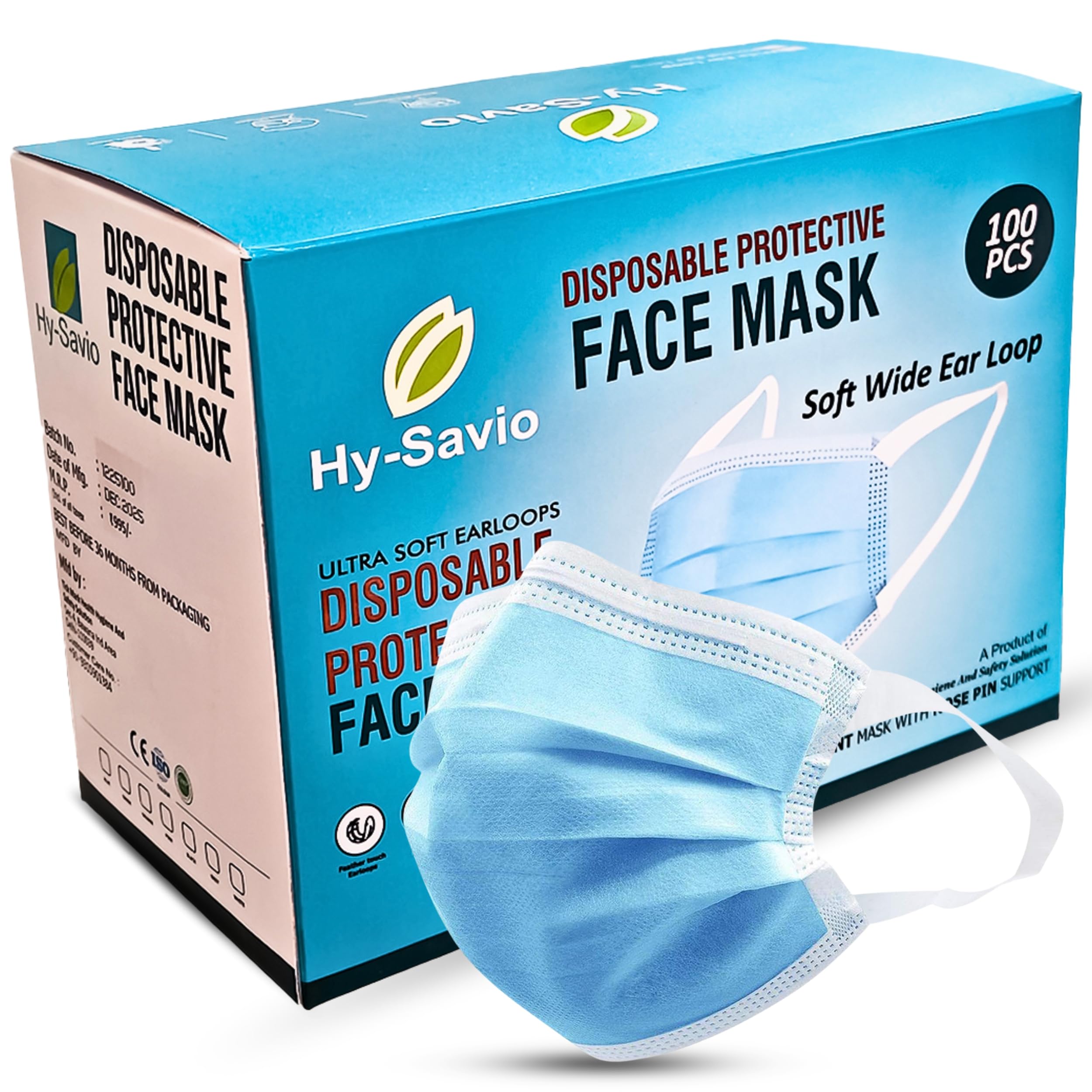 Disposable Face Mask, 3 Ply Protection with Ultra Soft Fabric Wide Ear Loops, Melt Blown, Inbuilt Nose Wire, Medical Blue Protective Masks, 100 Pack-image-33