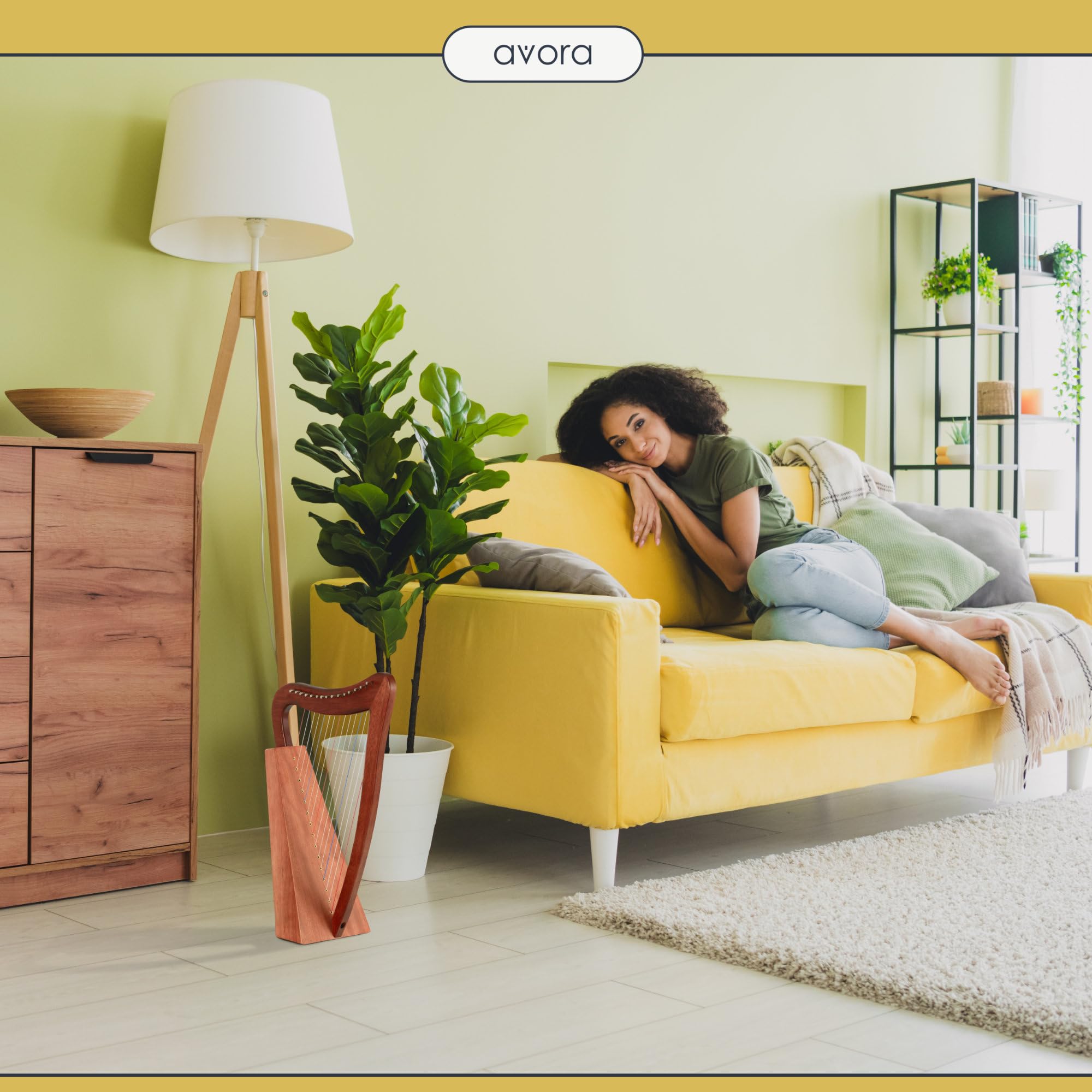 Avora Arpa Celtica 15 Corde in Nylon – Arpa Artigianale con Custodia & Accordatore – Diatonica in Do Maggiore - Suono Caldo e Pieno Grazie al Legno di Mahogany - Leggera & Compatta per Uso Flessibile