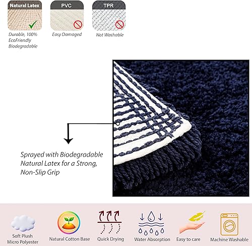 Miniatura 5 de C23 Alfombra de baño de lujo, color azul marino, 2200 GSM, ultra suave, gruesa, de alta absorción, de secado rápido, duradera, ecológica, látex