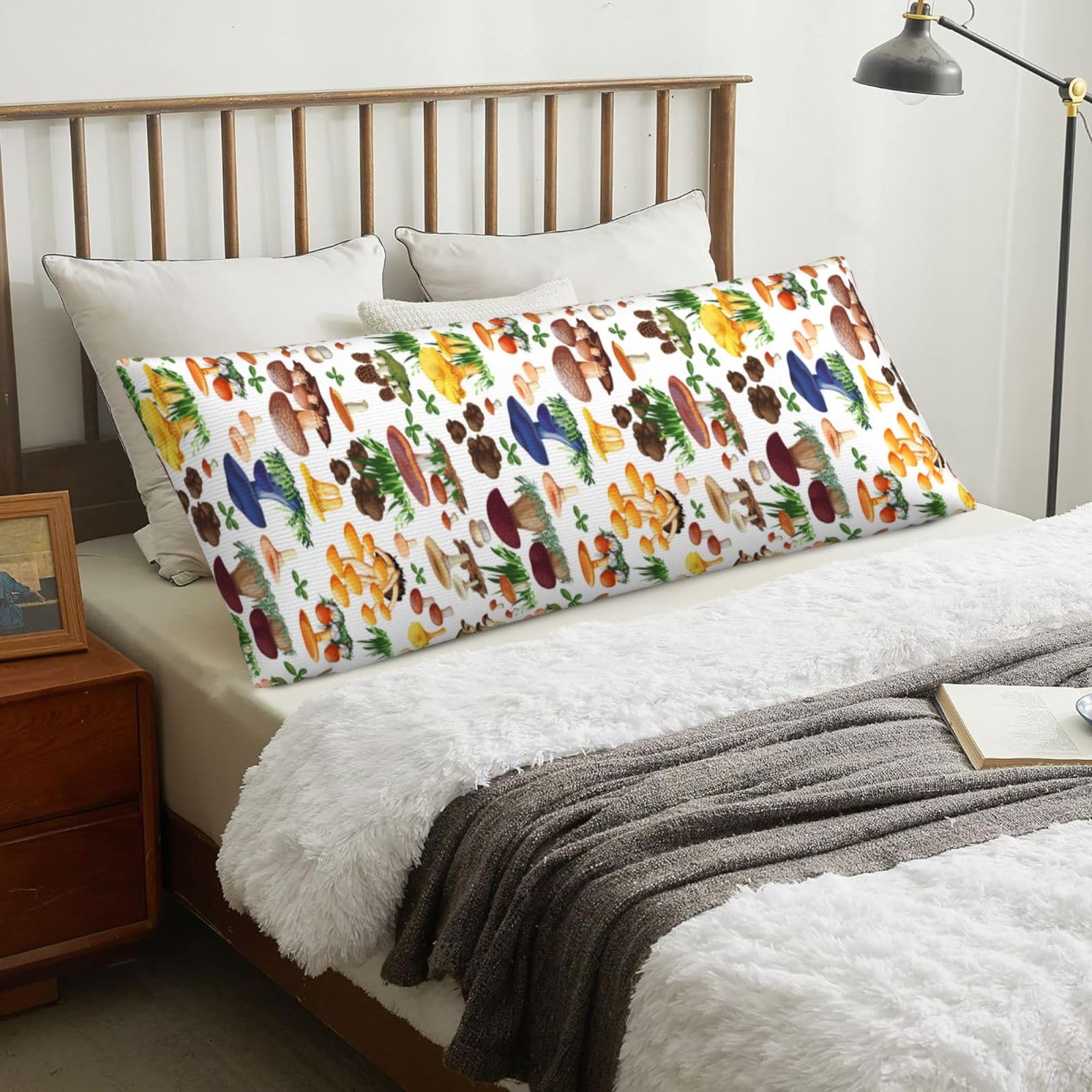 Japanese Painting Mushroom, Body Pillow Cover with Zipper,Long Body Pillowcase 20 x 60 in