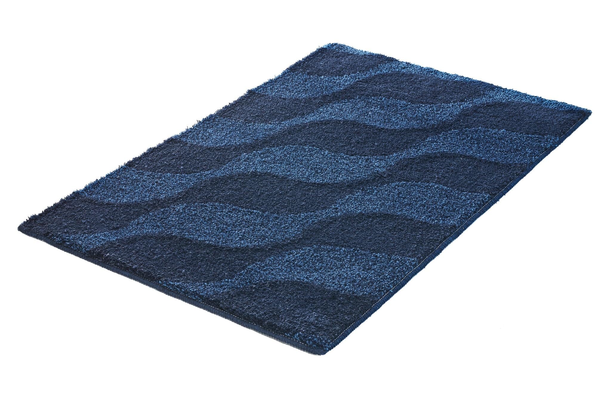 Kleine Wolke Badteppich ONDA Navy 60 x 90 cm | OEKO-TEX zertifiziert, rutschhemmende Unterseite, für Fußbodenheizung, maschinenwaschbar, 100% Polyacryl