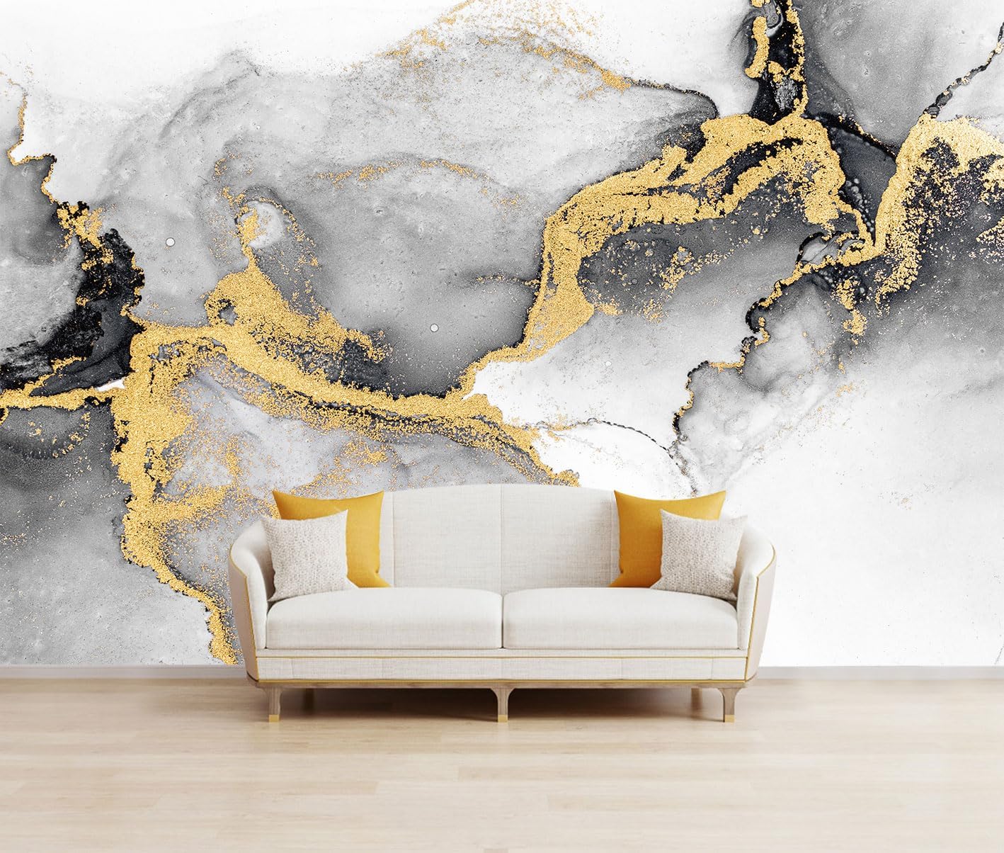 Black Gold Marble Wallpaper Abstract Ink Art Large Background Mural Living Room Office?Not Peel and Stick? Cybh-906 130" x 95"