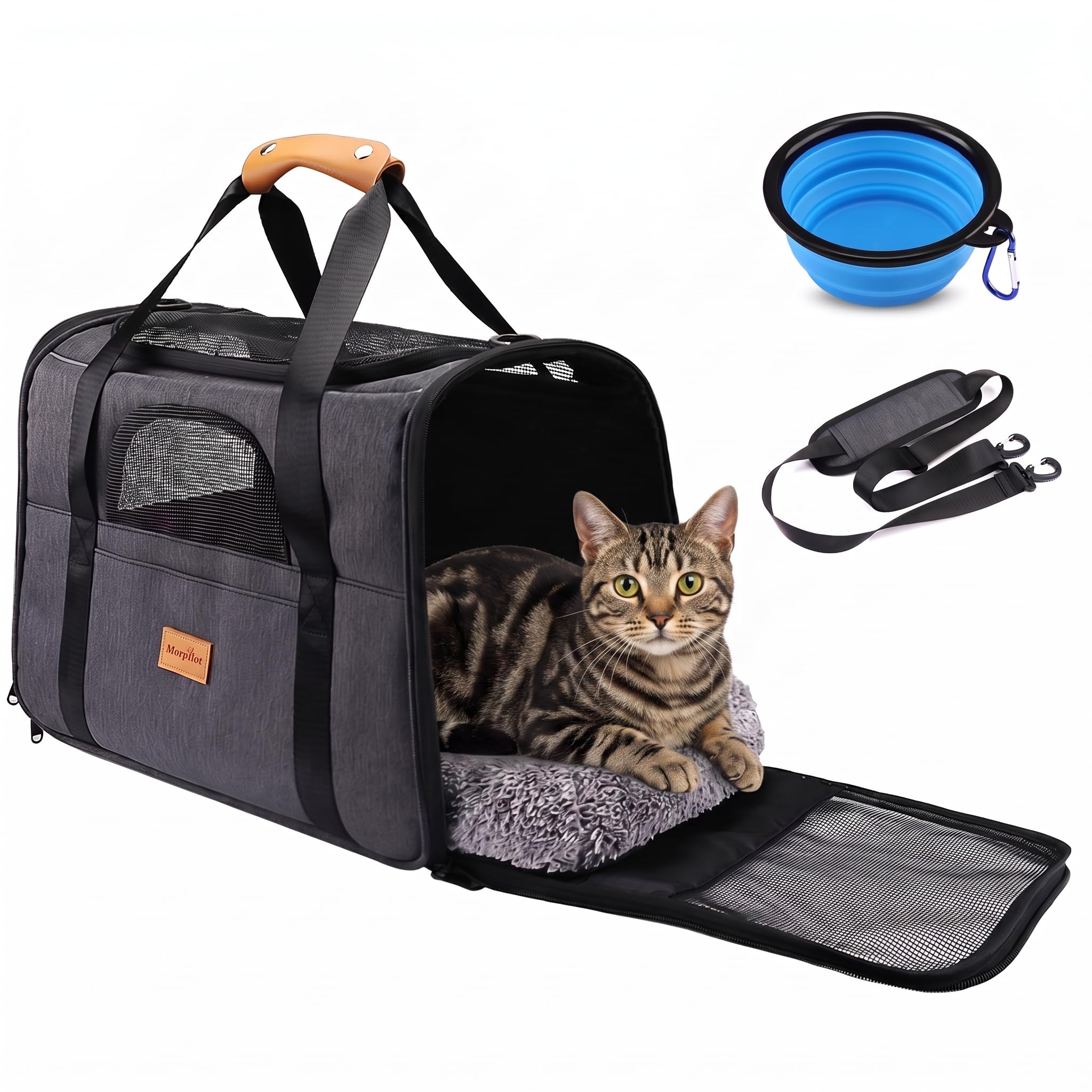 Morpilot Trasportino per gatti grandi e cuccioli fino a 9 kg, con cerniere di sicurezza, pieghevole, per il trasporto di gatti e cani, per andare al veterinario, 47x32x36cm, grigiastro