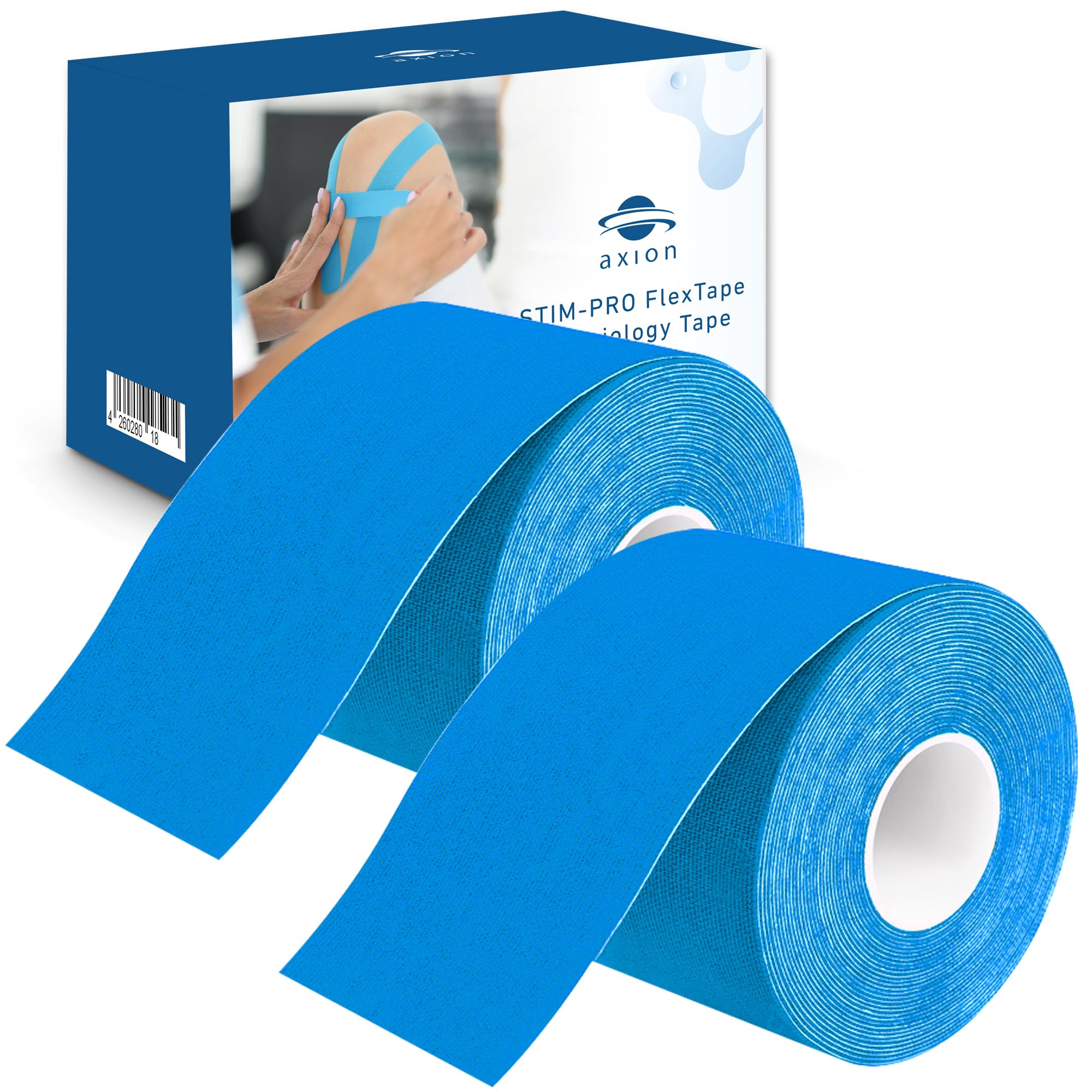 axion Kinesiology Tapes 2 Rolls Uncut Blue | Elastic Cotton Sports Tapes for Optimal Performance | Easy Application | Latex Free | Skin Friendly | Long Lasting Muscle and Joint Support