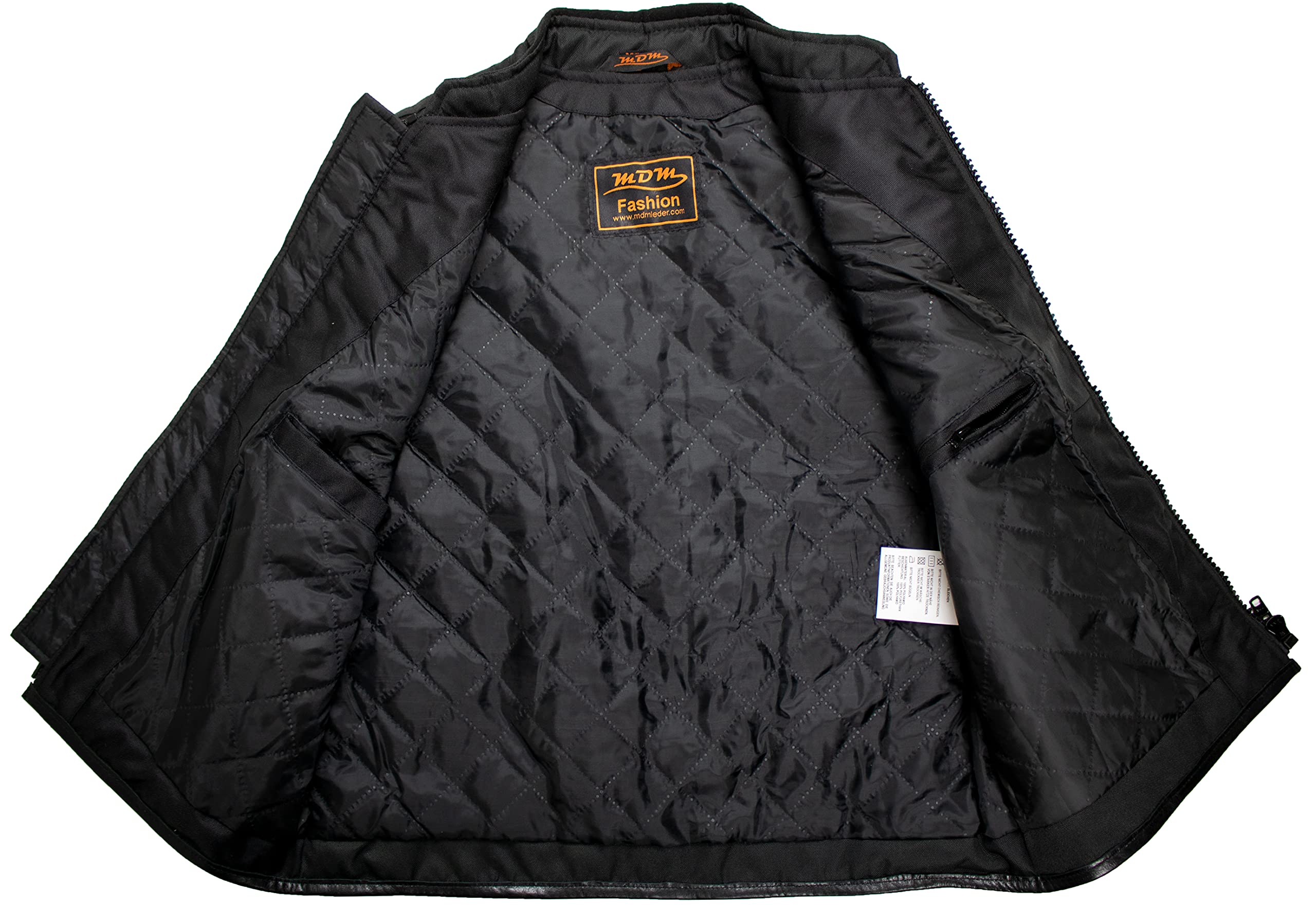 MDM Chaleco Biker de Tela – Negro, Cortaviento y Repelente al Agua, Laterales Ajustables, Hombros Acolchados, Bolsillos Interiores y Exteriores