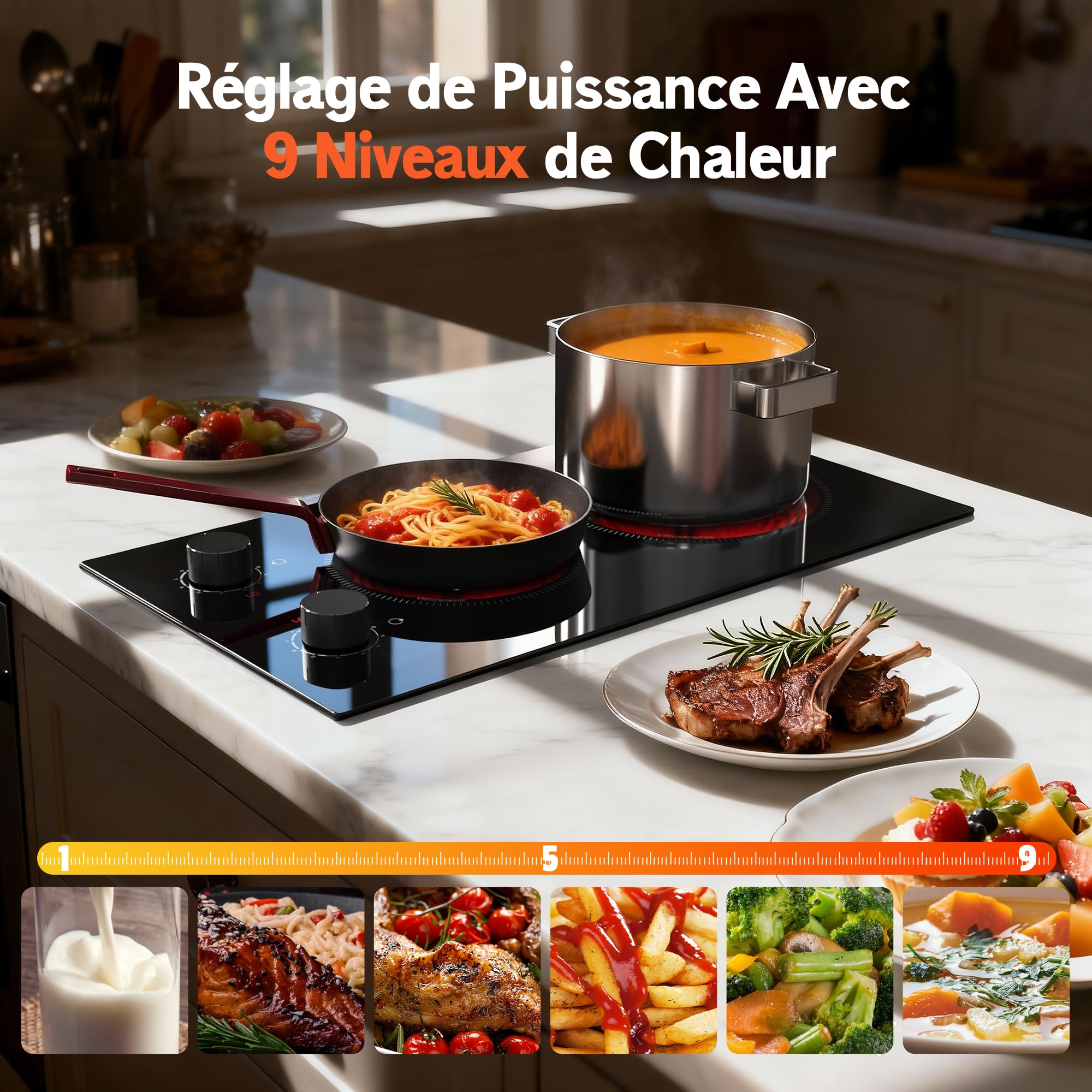 Plaque Vitrocéramique 2 Feux Encastrable 30CM, Table de Cuisson avec Minuterie et Verrouillage de Sécurité, 220V