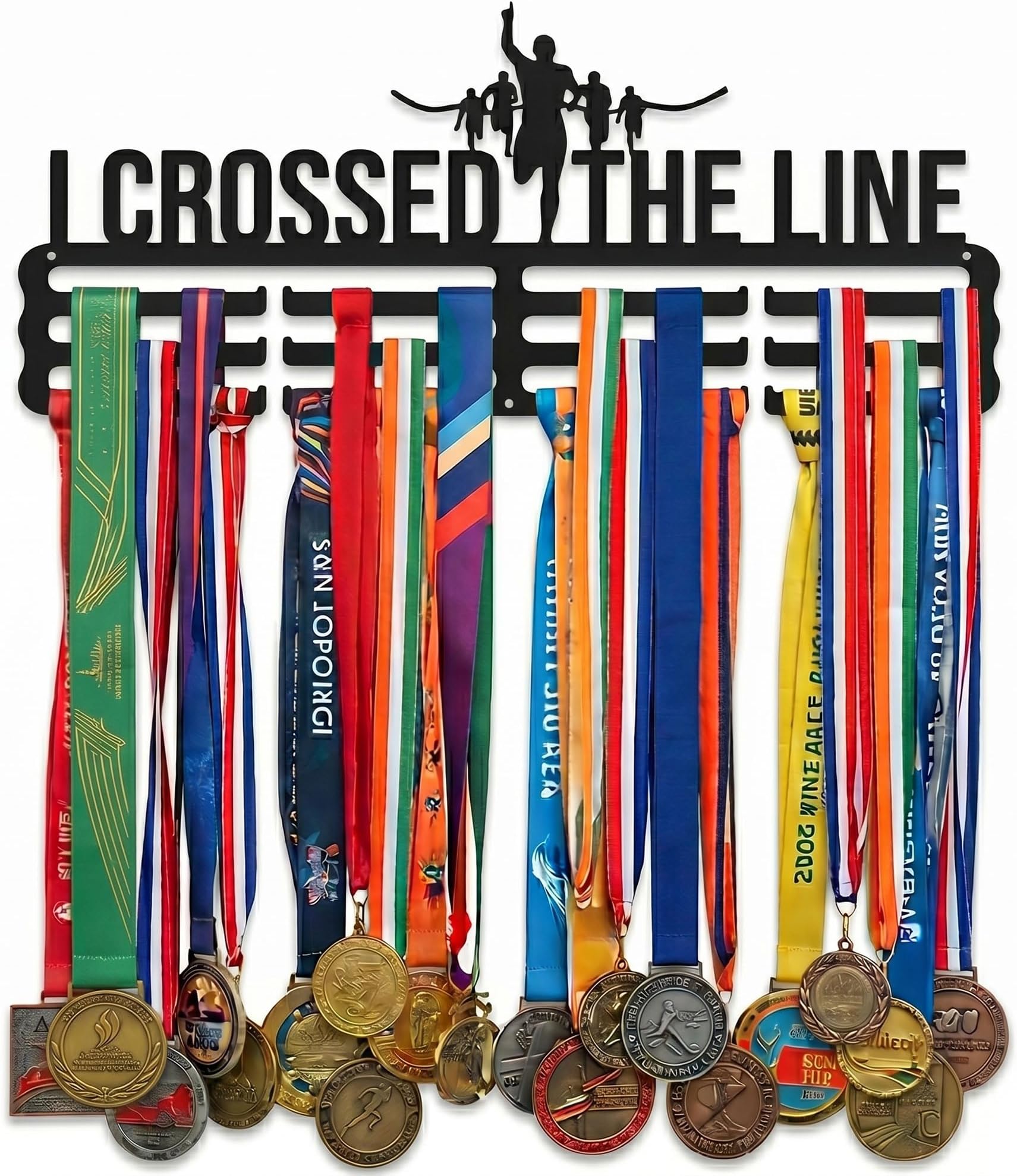 Sports Medal Holder Medal Hanger Display I Crossed the Line Running Carbon Steel Two Tiers Professional Wall Mount