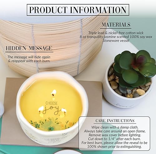 Miniatura 6 de Pavilion Gift Company - Happy - Vela de cera de soja natural con mensaje oculto sorpresa de 8 onzas, aroma a jazmín, 1 unidad, 4.5 x 4.5 x 2.7