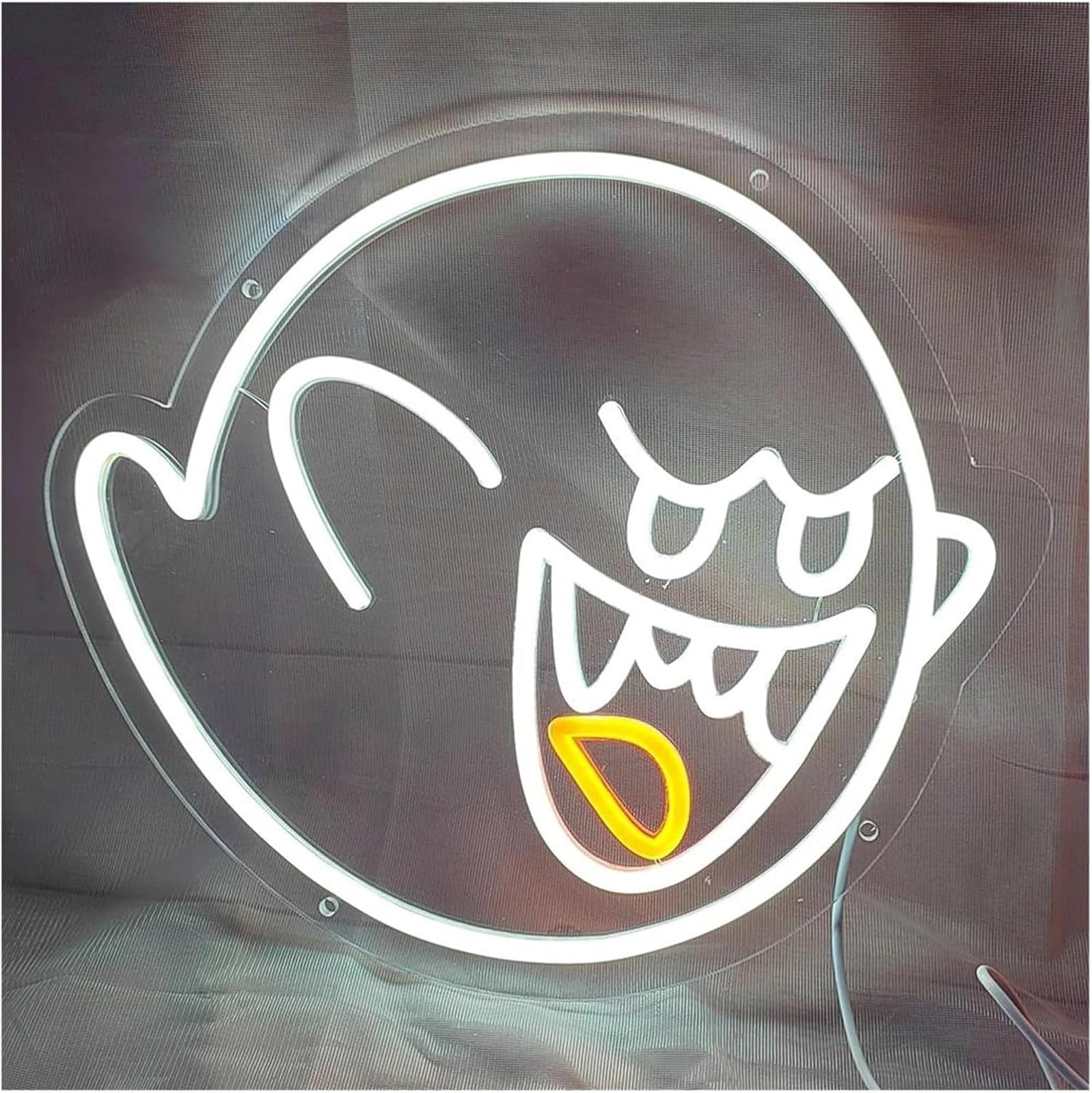 Generico Insegna al neon con faccia di fantasma per la decorazione della sala giochi, lampada per bambini 35x31 cm