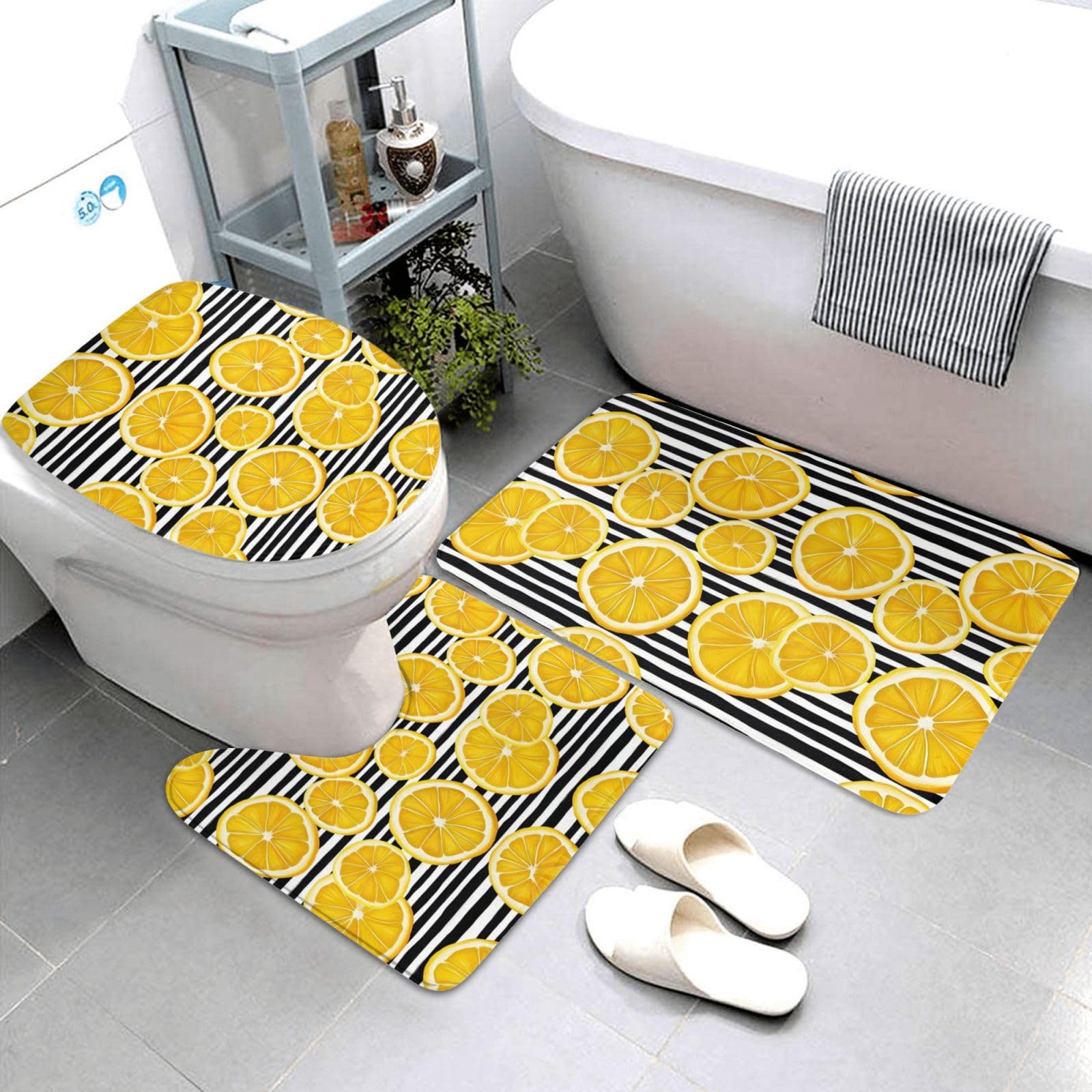 Tapis de salle de bain antidérapant housse abattant et contour de toilette