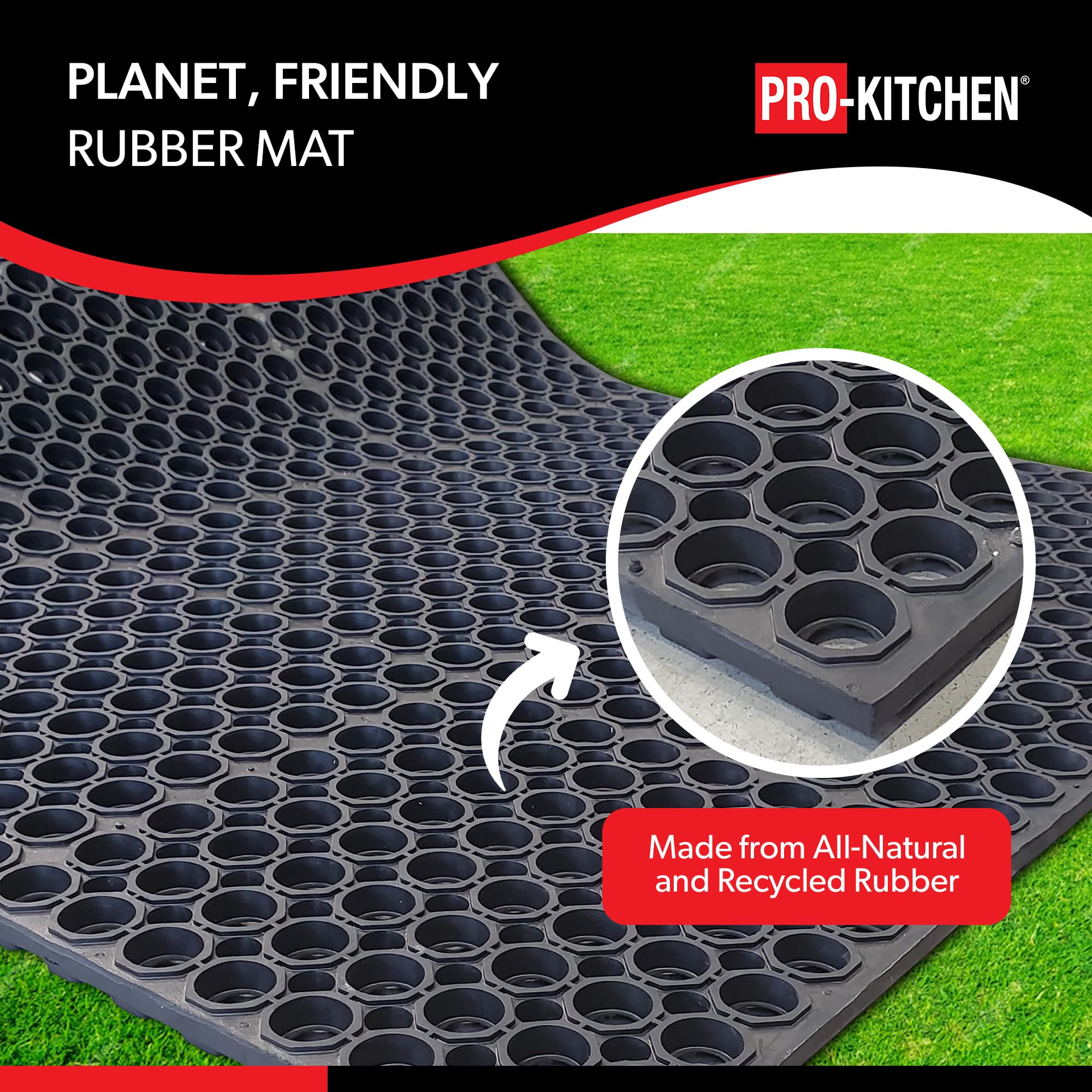 Anti-Fatigue Rubber Floor Mats For Kitchen 24" X 36" Restaurant Bar Floor Mat New Commercial Heavy Duty Drainage Floor Mat Black Non Slip Mats - View #2