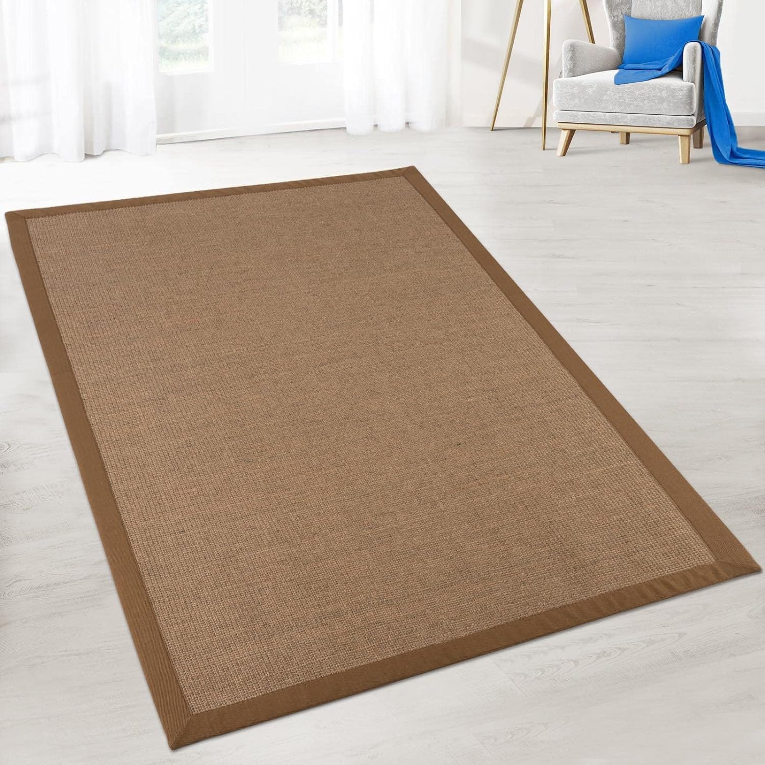 KARAT Tapis en sisal - Dos en Latex - Véritables Fibres Naturelles - Large Bordure - Facile d'entretien - Antistatique (Pola, 200 x 200 cm)