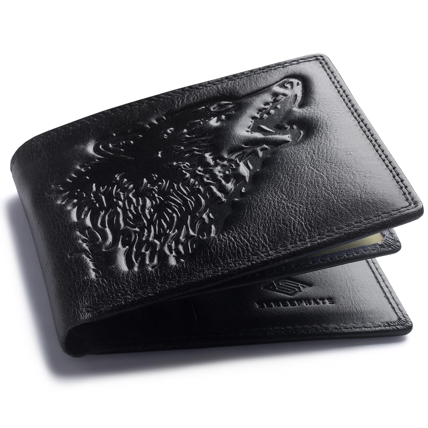 skneephate Wolf Large Wallets for Men Genuine Leather Bifold Extra Capacity Rfid Blocking Gifts for Him Husband (black)