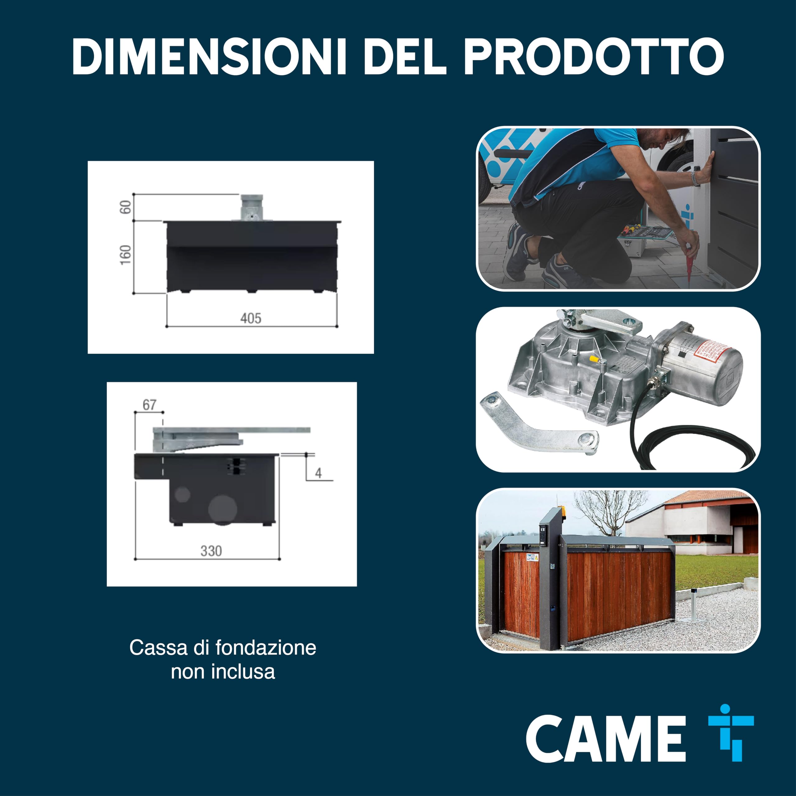 CAME Motoriduttore interrato FROG-A a 230V irreversibile con fermo anta in chiusura regolabile per automazione cancelli a battente fino a 3,5 m e 400 kg per un uso residenziale e commerciale