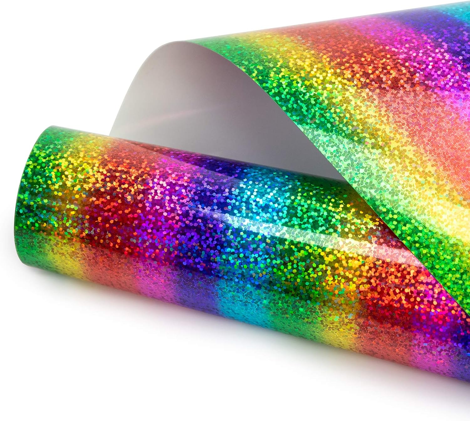 Holographic Heat Transfer Vinyl Rainbow Stripe Multi Heat Press Patterned Vinyl 12"x 6ft Iron on Vinyl Bundle for Iron On Clothing and Other Fabric by JANDJPACKAGING