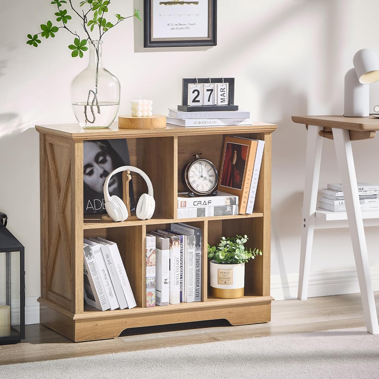 Wood Kids Bookshelf Kids Toy Storage Organizer, 5-Section Bookcase Wooden Storage Cabinet for Books Toys, Modern Open Storage Shelf for School, Classroom Playroom, Nursery, Kindergarten, Natural Oak