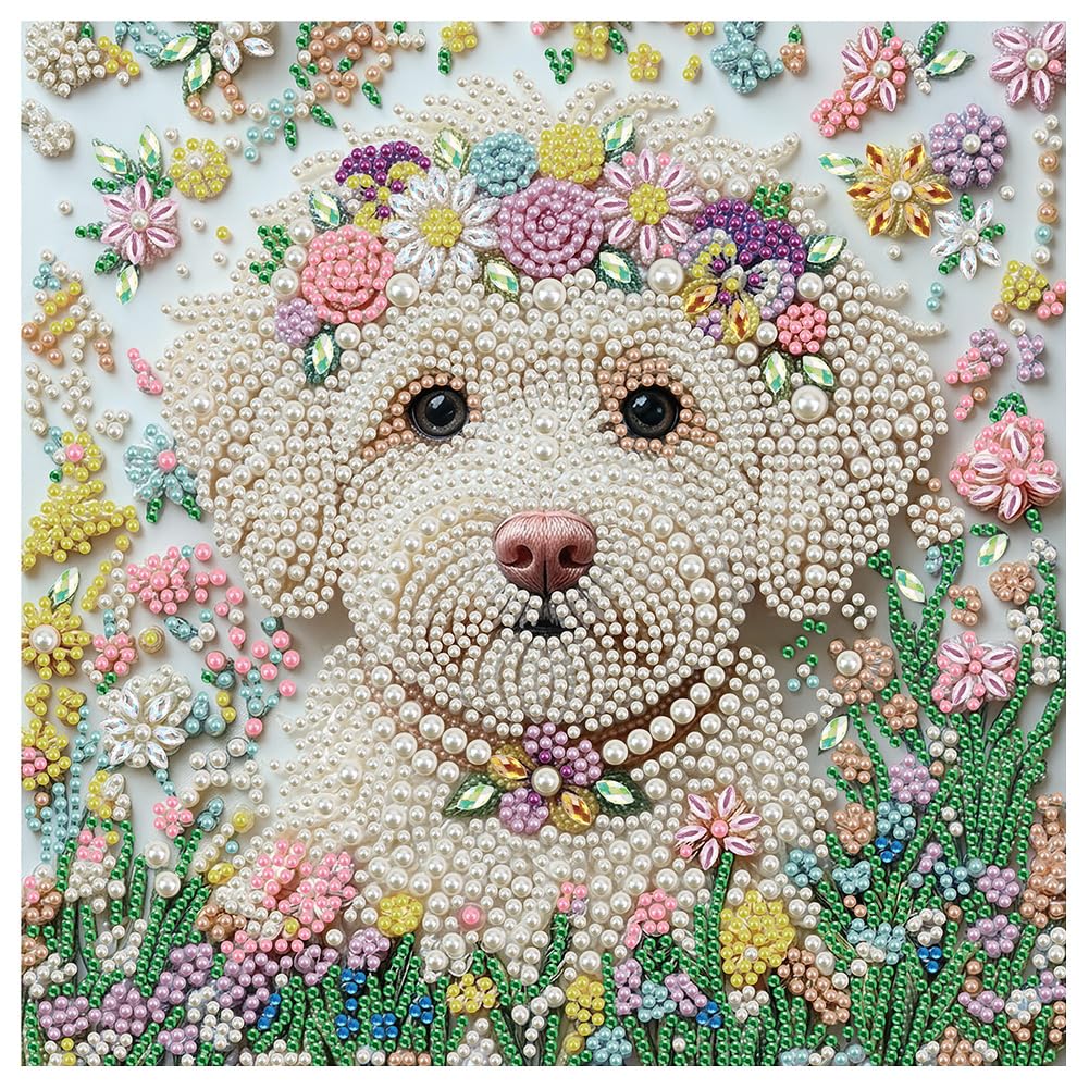 DIADAY Dog Pearl Diamond Painting Kit for Adults, 3D Diamond Art 30x30cm