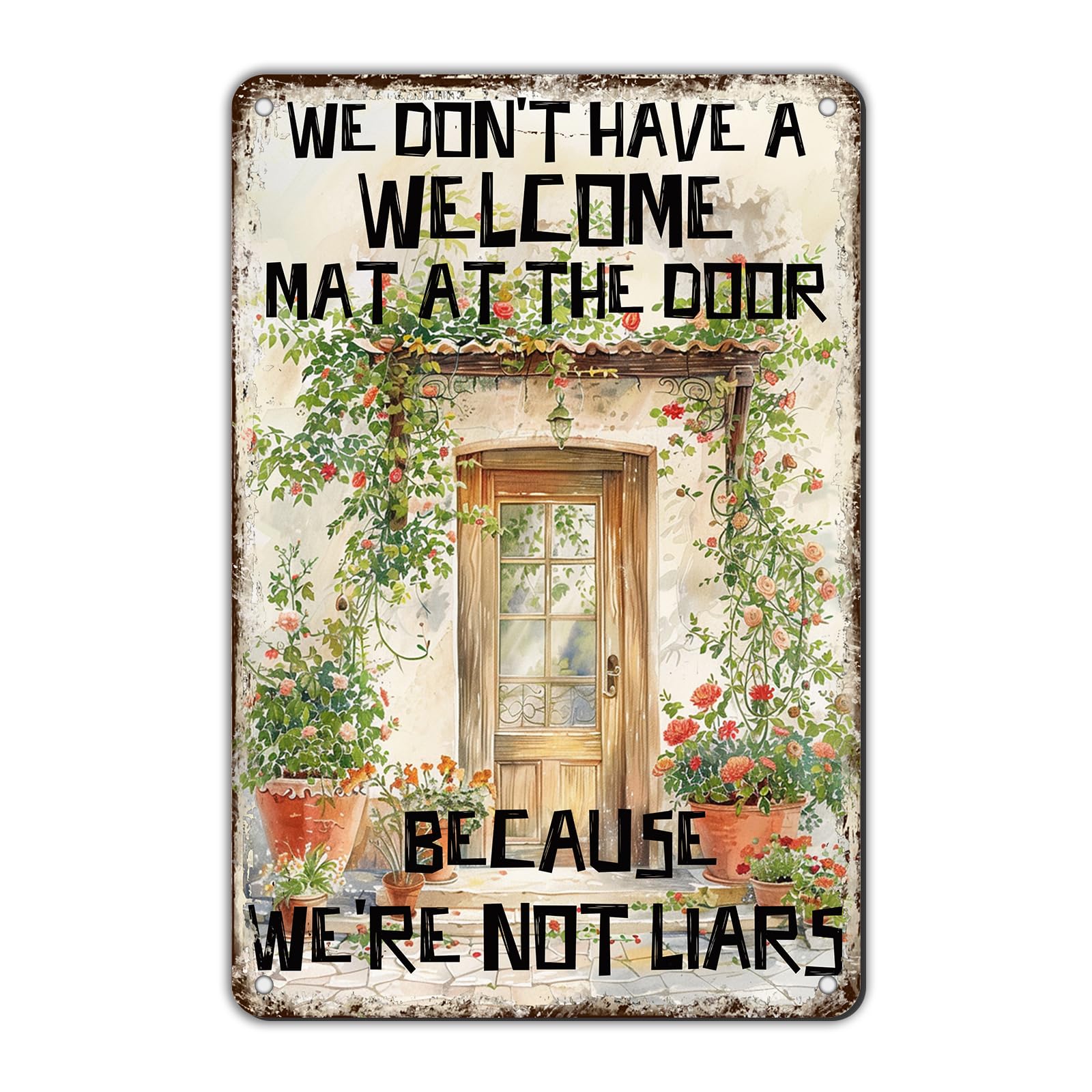 Anceky Sign Front Door Welcome Metal Tin Sign Funny Wall Decor for Backyard Outside Home Bedroom Kitchen 12×16 Inch