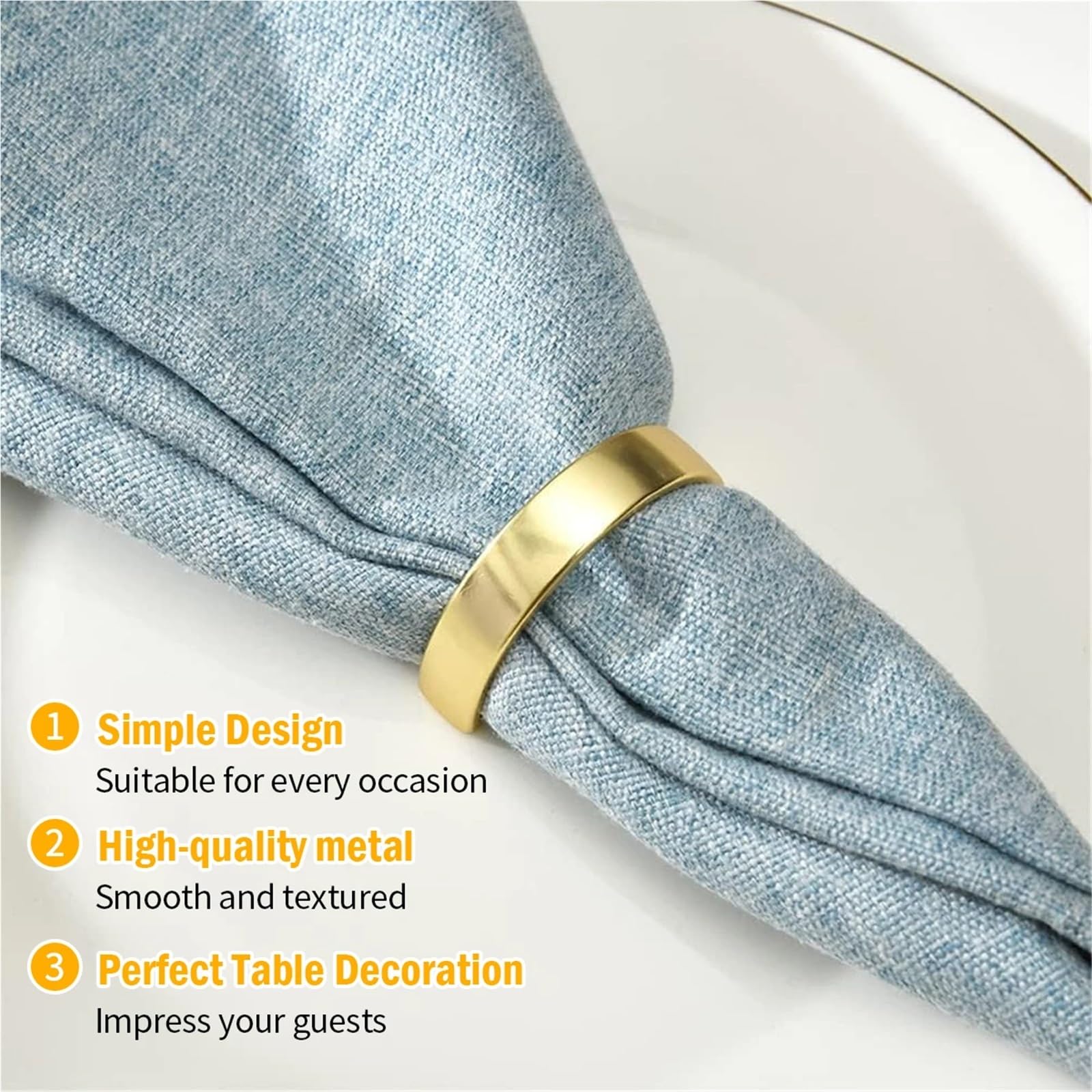 Lot de 36 ronds de serviette en forme de demi-cercle en métal doré pour décoration de table du Nouvel An
