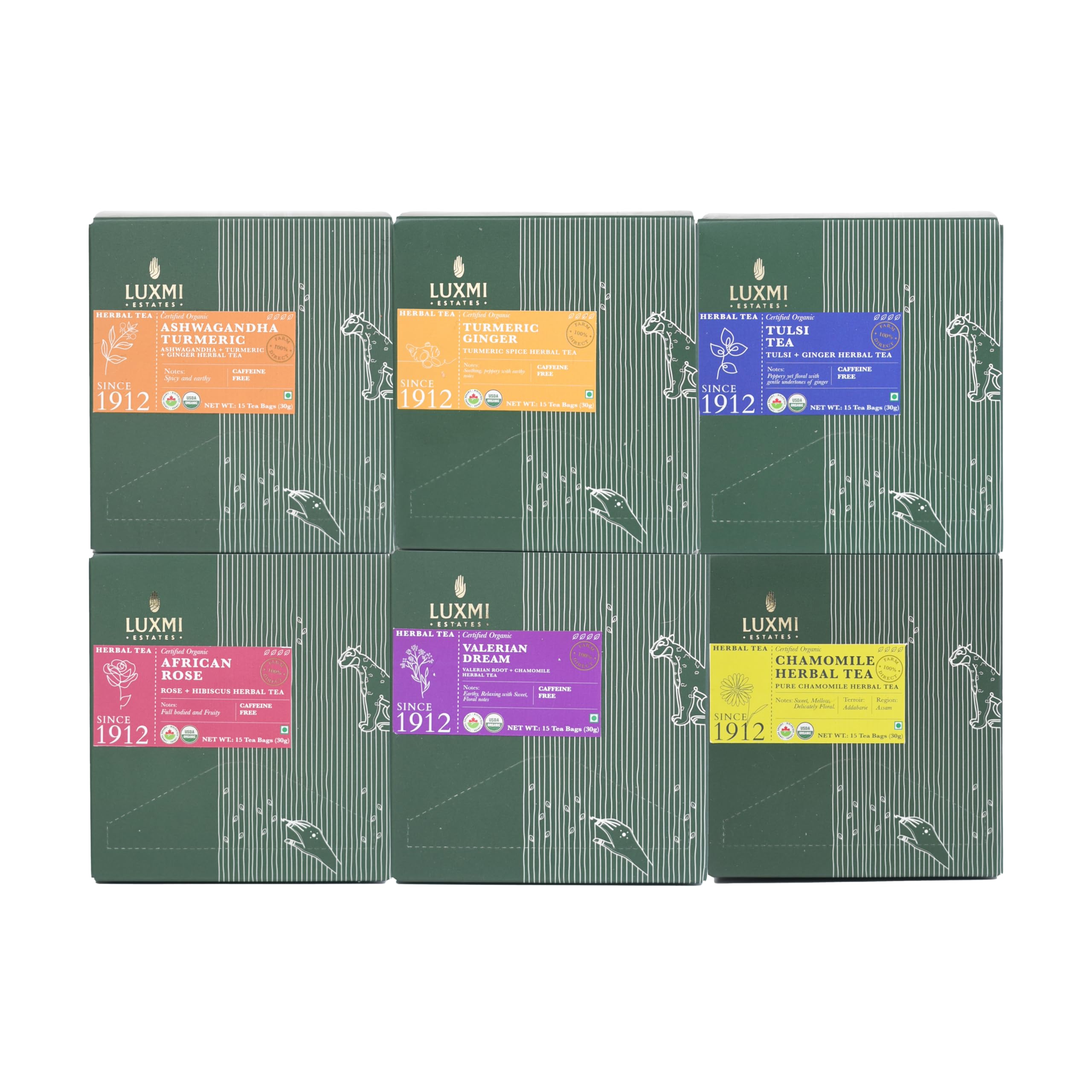 LUXMI Estates Herbal Tea Assortment Gift Pack. A Pack Of 6, 608 Gram