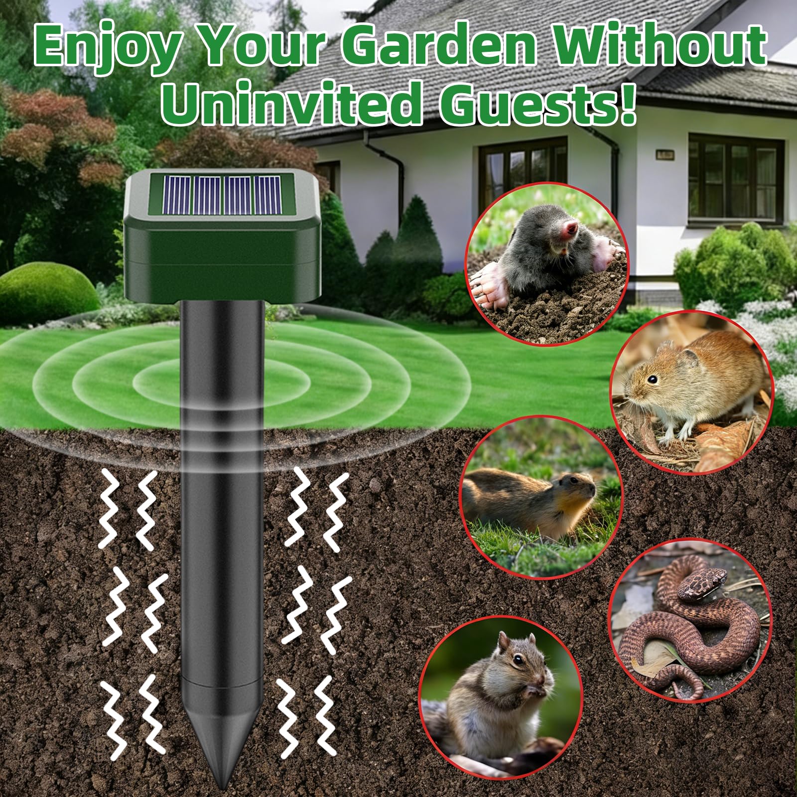 Ahuyentador de Topos Solar 8 Piezas, Ahuyentador de Roedores Solar Ultrasónico Impermeable y Resistente a la Corrosión para Ahuyentar Campañoles, Topos, Serpientes y Lagartos
