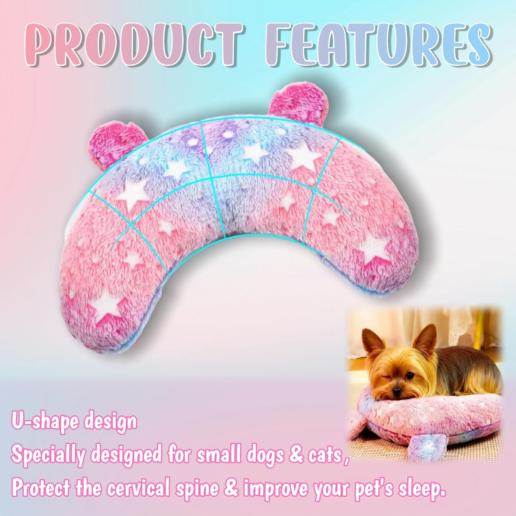 zatyorg Dog pillow,U-Shaped Soft Fluffy neck Pillow with Star Pattern for puppy,kitty,pets(9.8"x5.9"x1.9") - Image 4