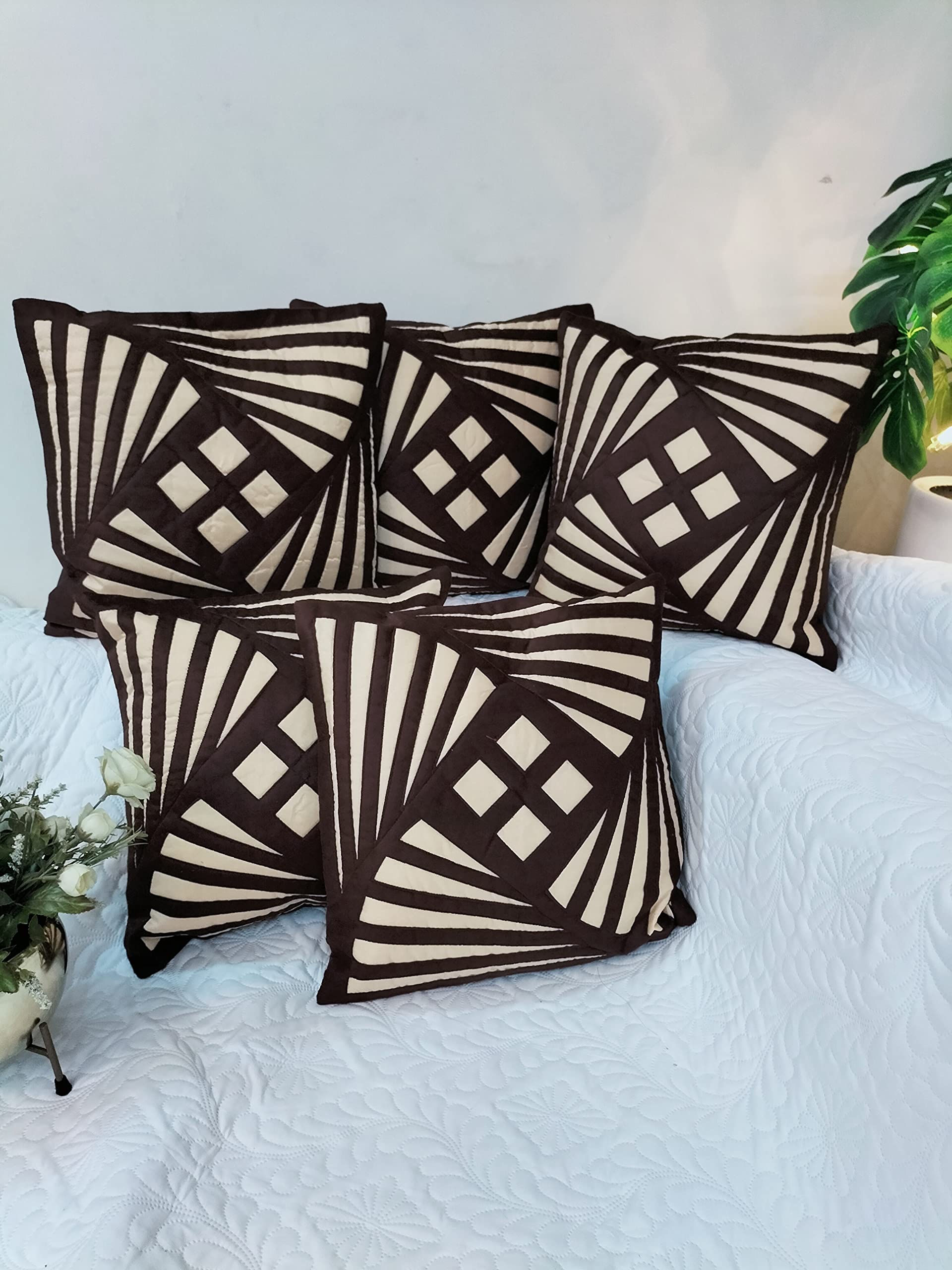 A CUBE LUXURY SOLUTIONS Dupion Silk Fabric Cushion Cover Set of 5 (Size 16x16 Inches) (Brown)