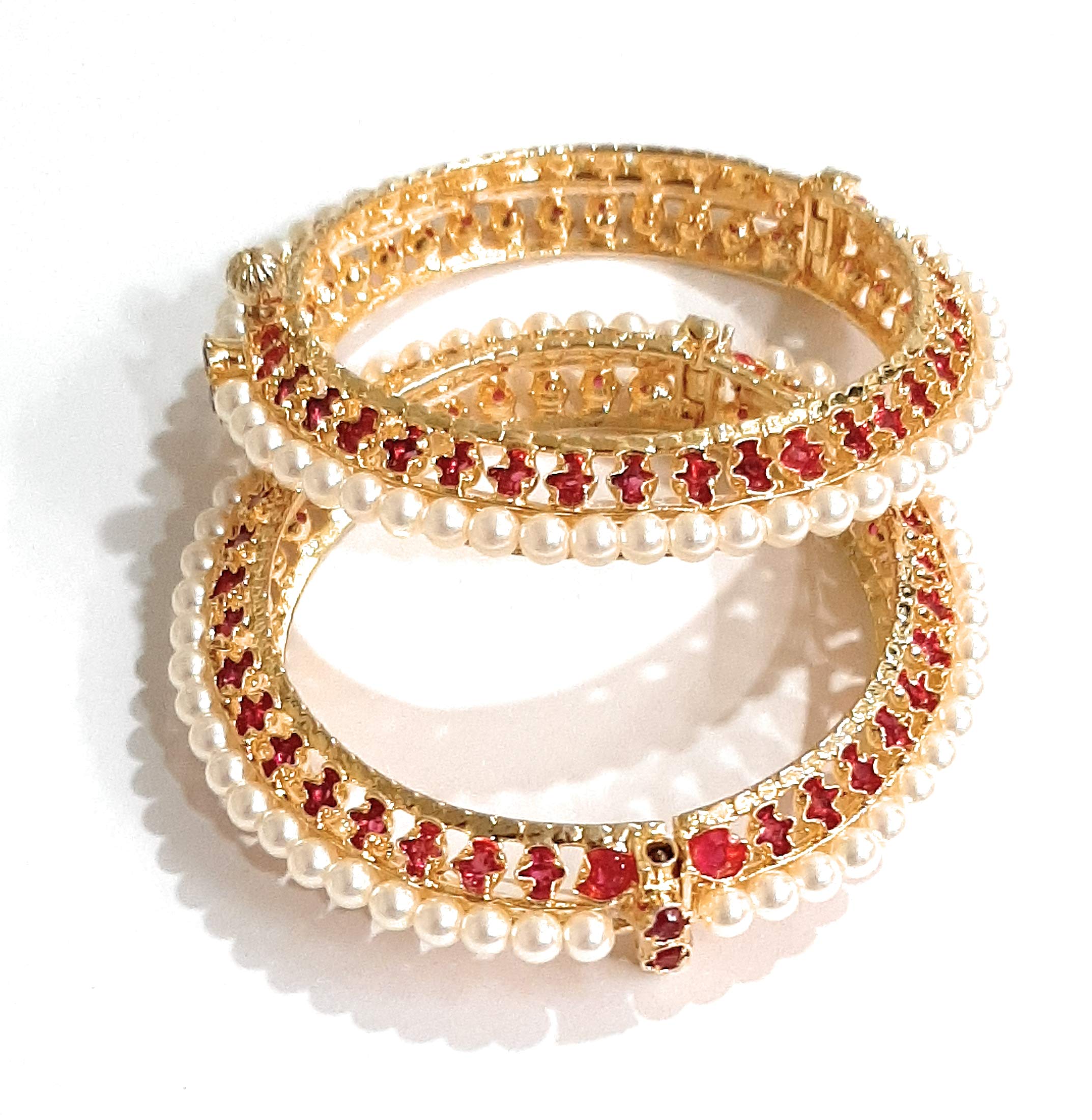 Moteeya traditional Maharashtrian Kalyani Moti tode (pearl bangles) pair (2 pieces) gold platted openable screw and hinge fitting for women in artificial pearls (54mm) 2-2" size (B08XNVJDXC) Amazon Price History, Amazon Price Tracker