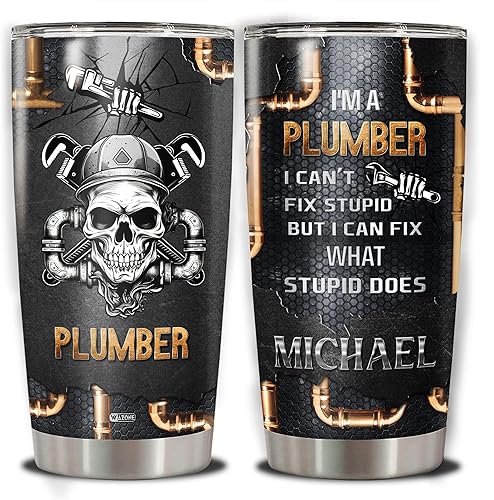 Miniatura 1 de Vaso de fontanero personalizado de acero inoxidable de 20 onzas, 30 onzas, nombre personalizado, doble pared aislada al vacío, taza de viaje, taza