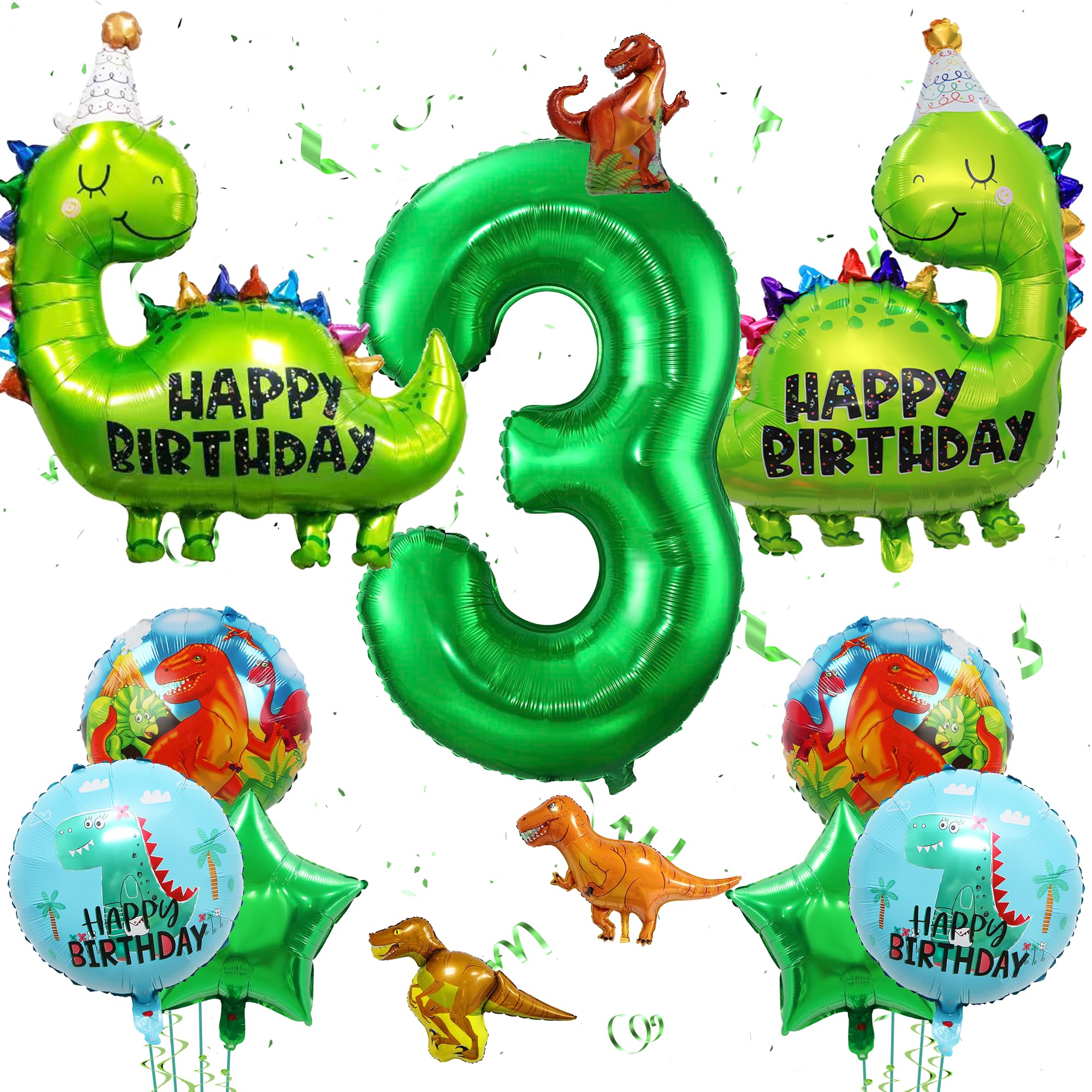 Dinosaurier Geburtstag Deko für Jungen - 17 teiliges Dschungel Partyballon-Set inkl. Pentagramm, Dinosaurier Folienballon, Geburtstagsparty Artikel für