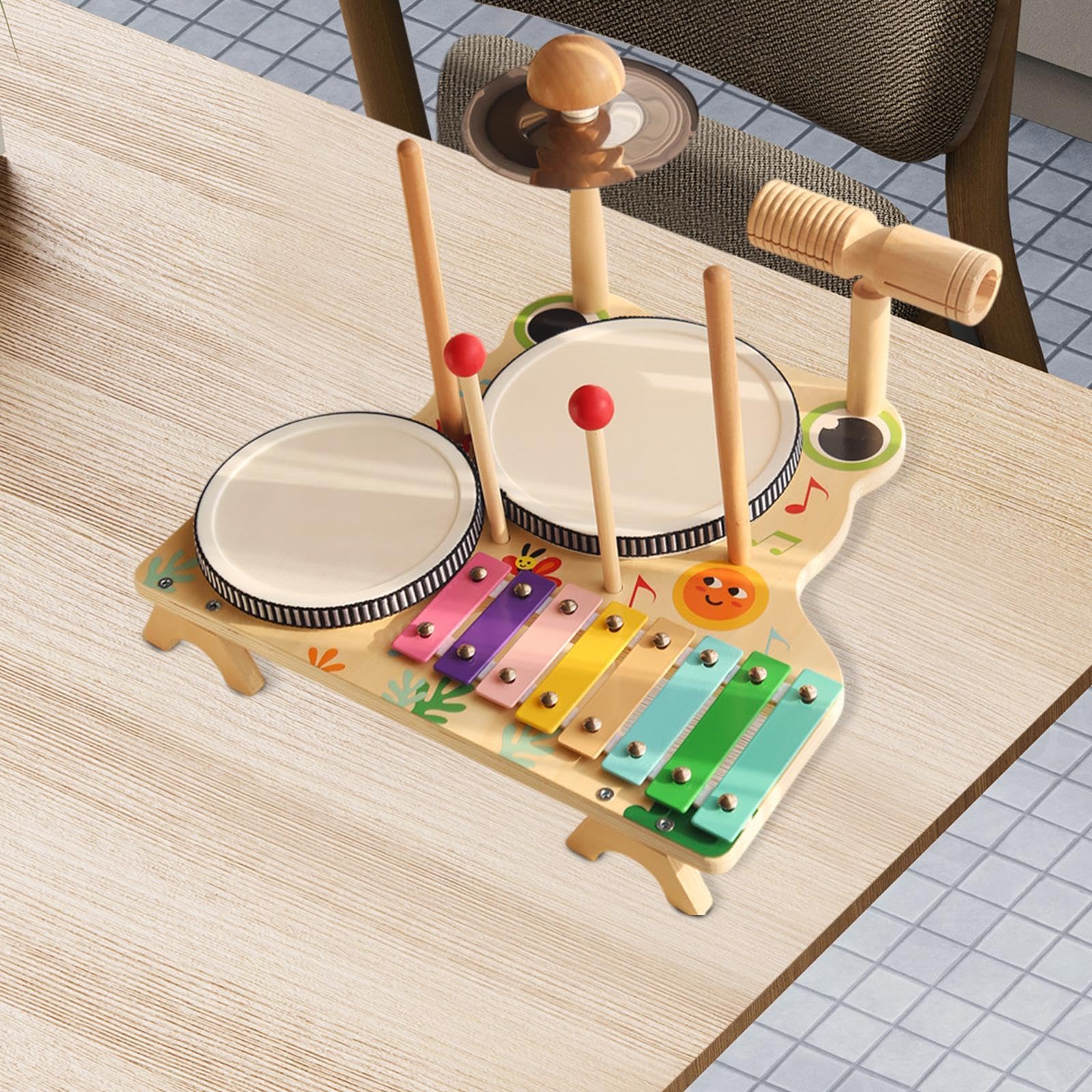 Ensemble de Batterie en Bois pour Enfants D'âge Préscolaire, Instruments de Percussion pour