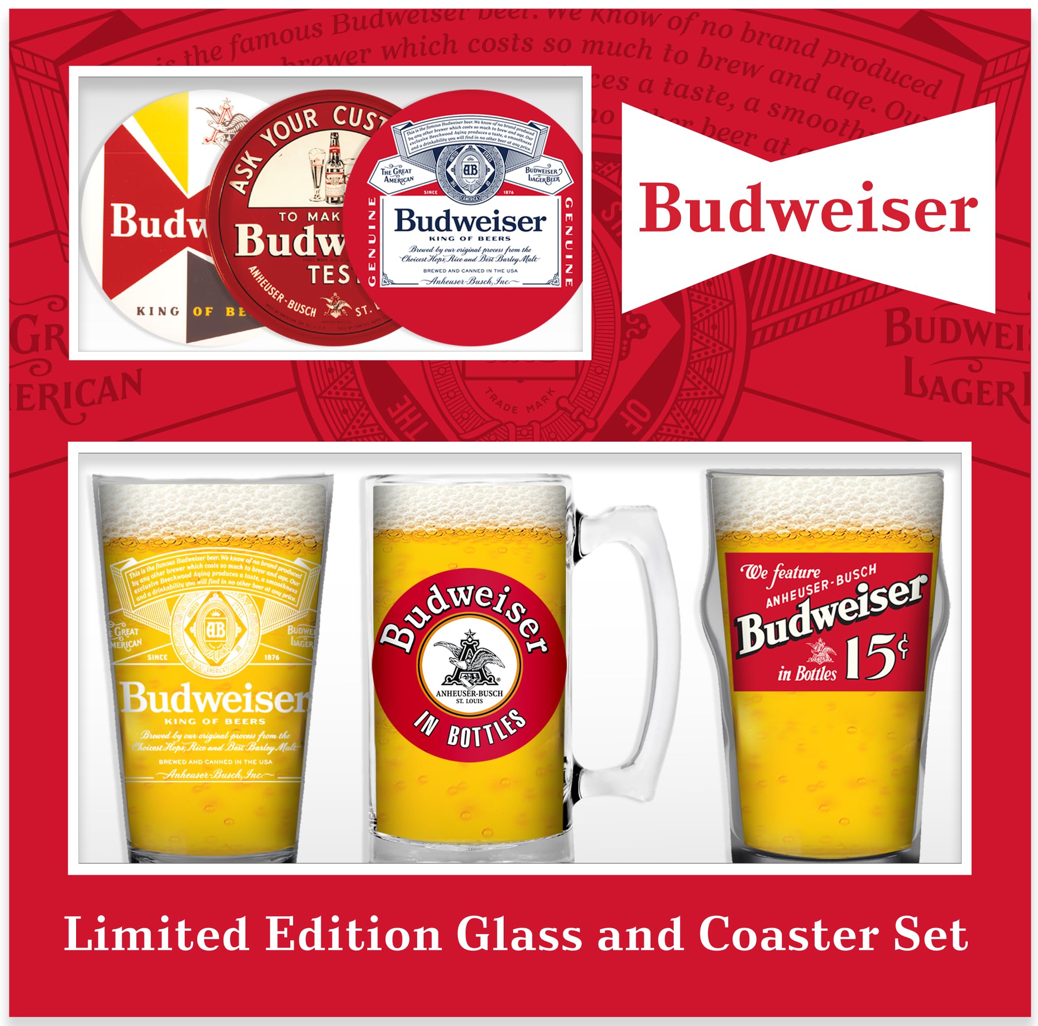 Budweiser Coffret cadeau de luxe en verre et dessous de verre