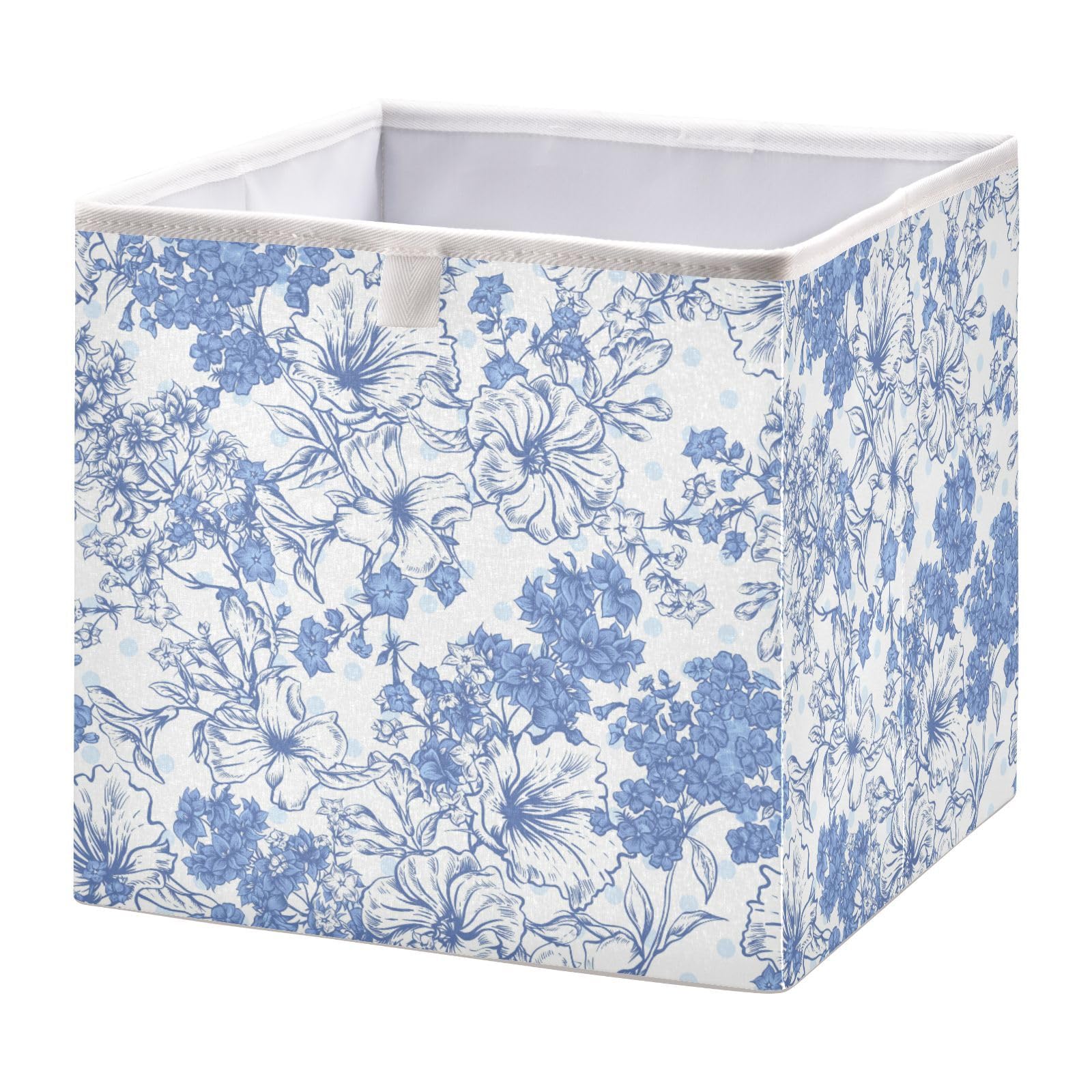 Kigai Blue Flowers Pattern Cube Storage Bin, 11x11x11 in Collapsible Fabric Storage Cubes Organizer Portable Storage Baskets for Shelves, Closets, Laundry, Nursery, Home Decor