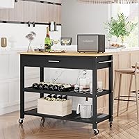 Vista 8 de Shintenchi Isla de cocina con hoja plegable, mesa de isla enrollable con almacenamiento, armario de cocina con ruedas con área de asiento para Negro