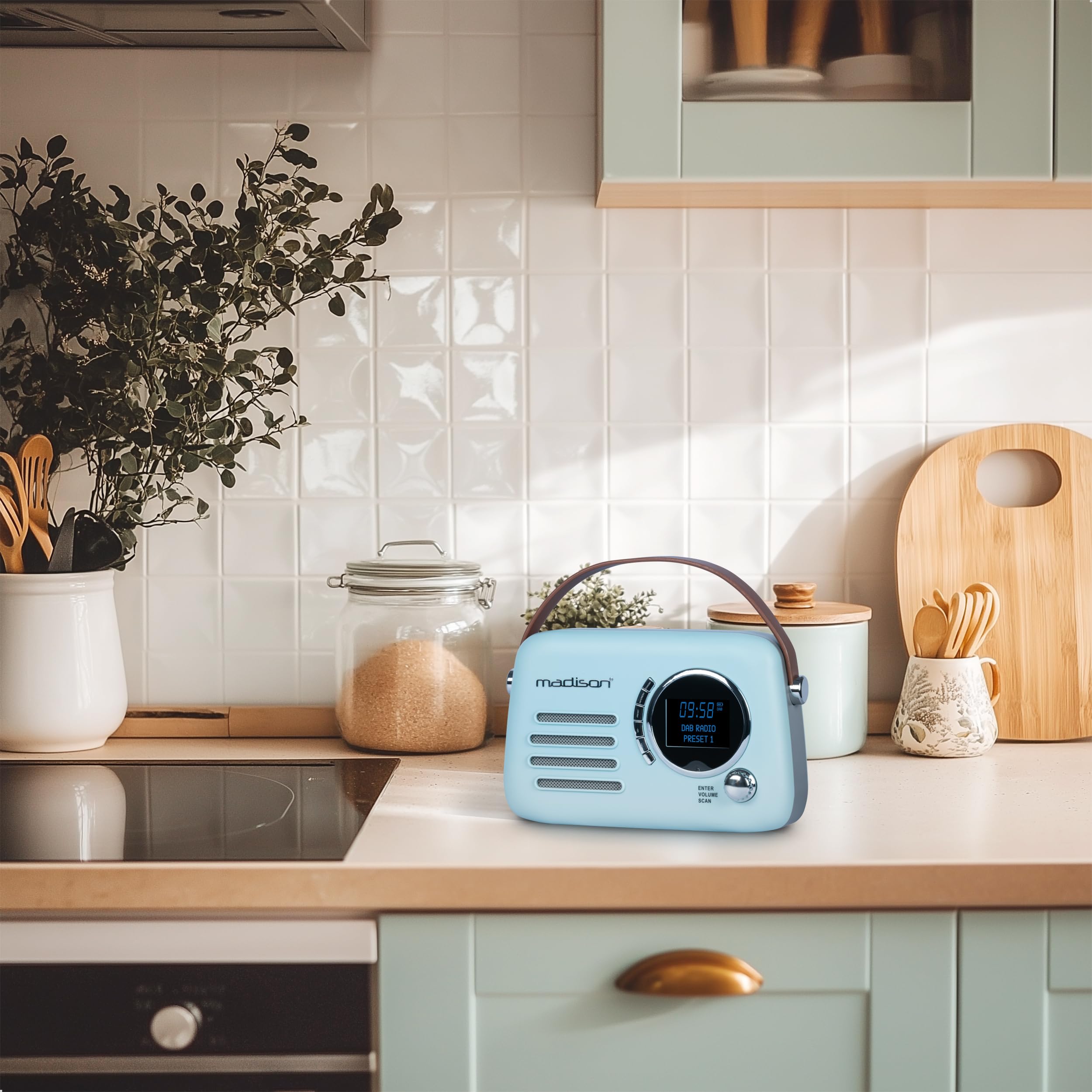 Madison FREESOUND-VR30BL-DAB Radio DAB+ vintage a batteria lunga DAB+ FM Bluetooth USB Subwoofer posteriore Blu opaco