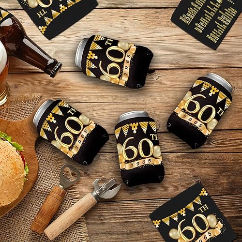 Miniatura 3 de Paquete de fundas enfriadoras de latas de cumpleaños 60 con letrero de 12 a 1962, decoraciones de 60 aniversario, suministros para fiestas de