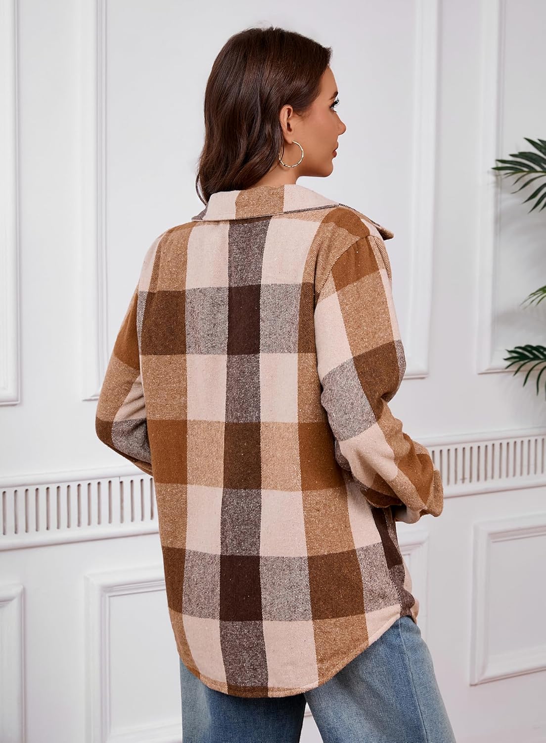 Elesuit Women's Sherpa Lined Flannel Shirt Jacket Plaid Button Down Jacket Coat for Women with Pocket - Image 3