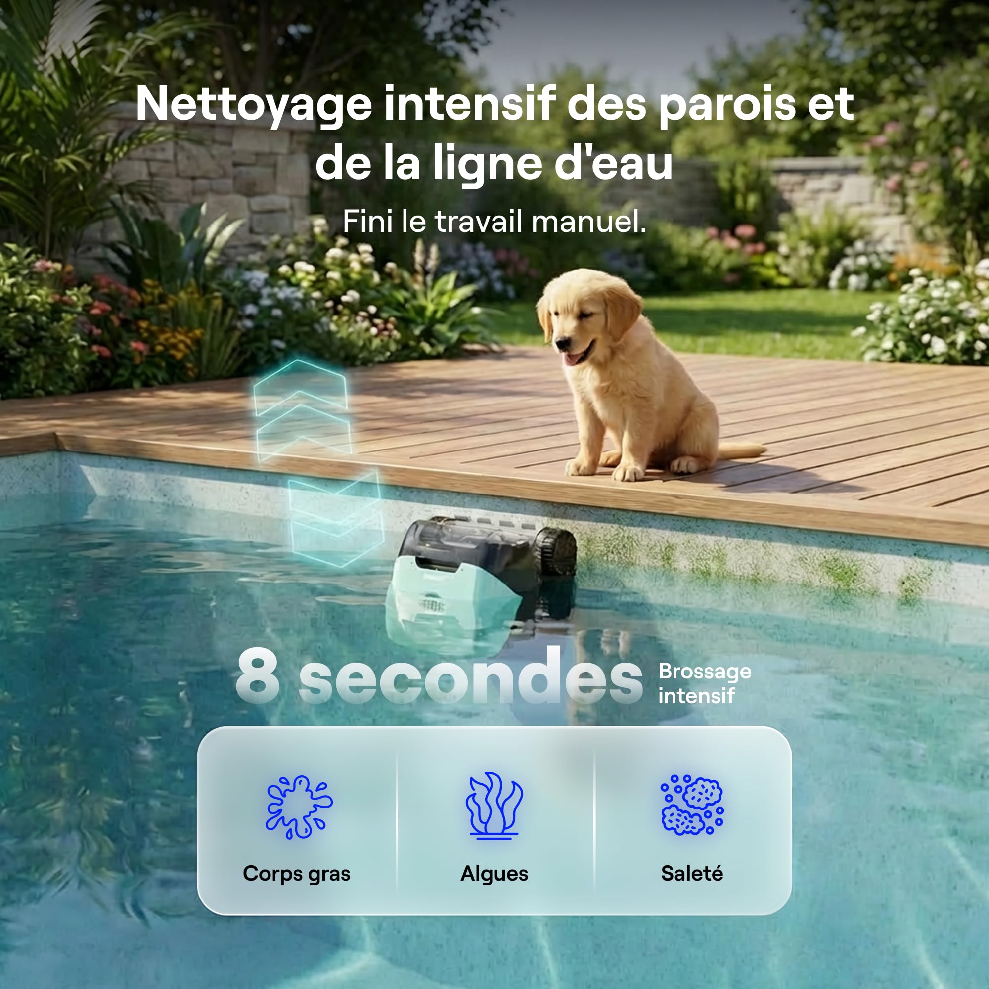 Beatbot Sora 10 Robot Piscine sans Fil 25700 LPH Fond Parois Ligne d'eau Plages Immergées Filtre 5L Spécial Feuilles 300 Min 300m² Vert