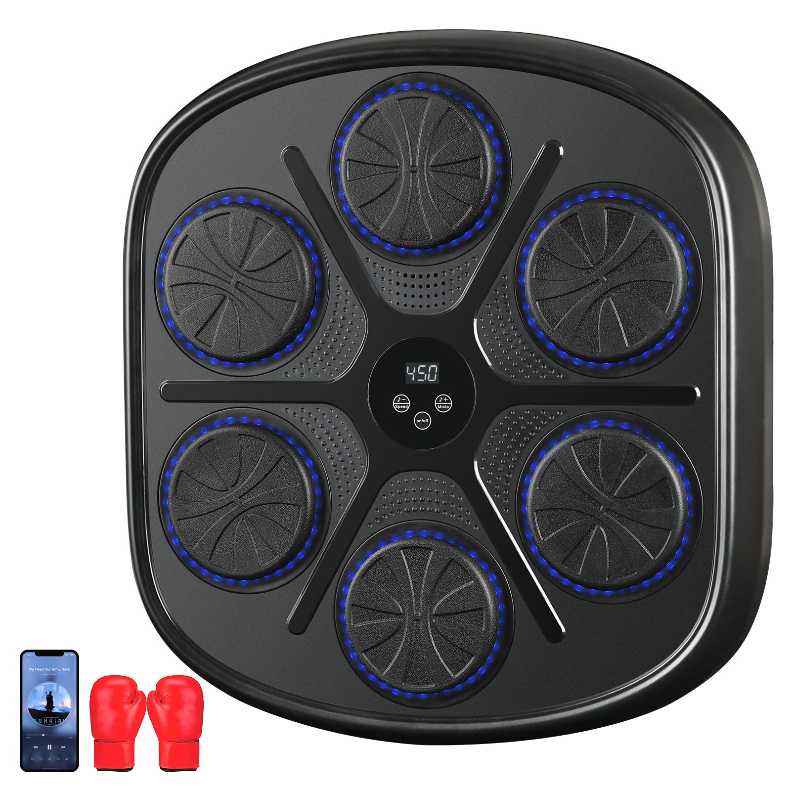 Machine de Boxe Musicale LED Boxsack Mural avec Bluetooth, 9 Modes de Vitesse, Mode Compteur, Entraînement d'Agilité