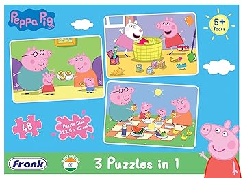 Frank Peppa Pig Puzzles - 48 Pieces 3 in 1 Jigsaw Puzzles for Kids for Age 5 Years Old and Above Fun and Challenging | Educational Toys and Games for Focus, Memory, Mental Boost - 60407 - image, photos