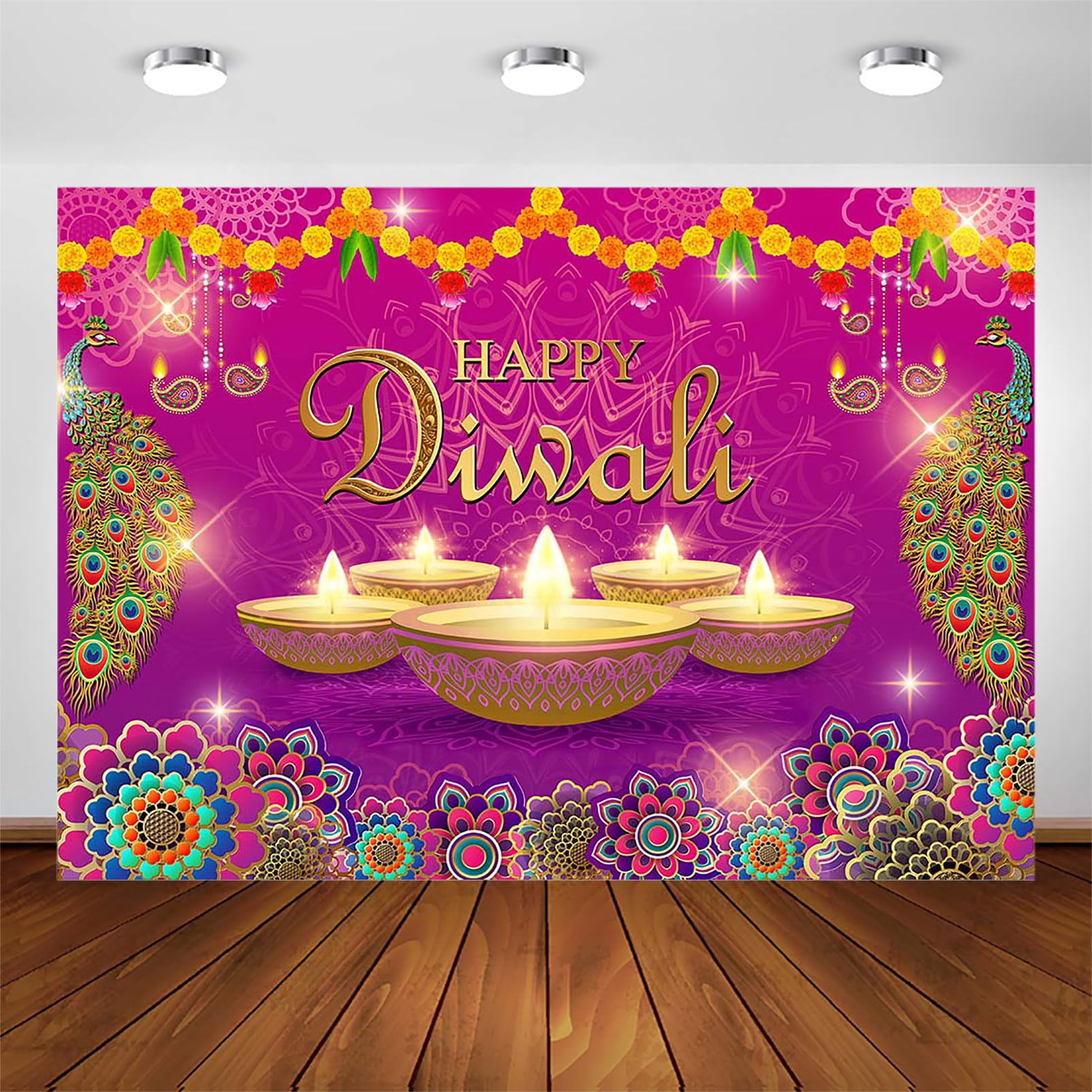 Avezano Happy Diwali Backdrop Indian Festival of Light Party Decorations Pooja Diwali Home Photo Booth Background Banner Decor (10x7ft)