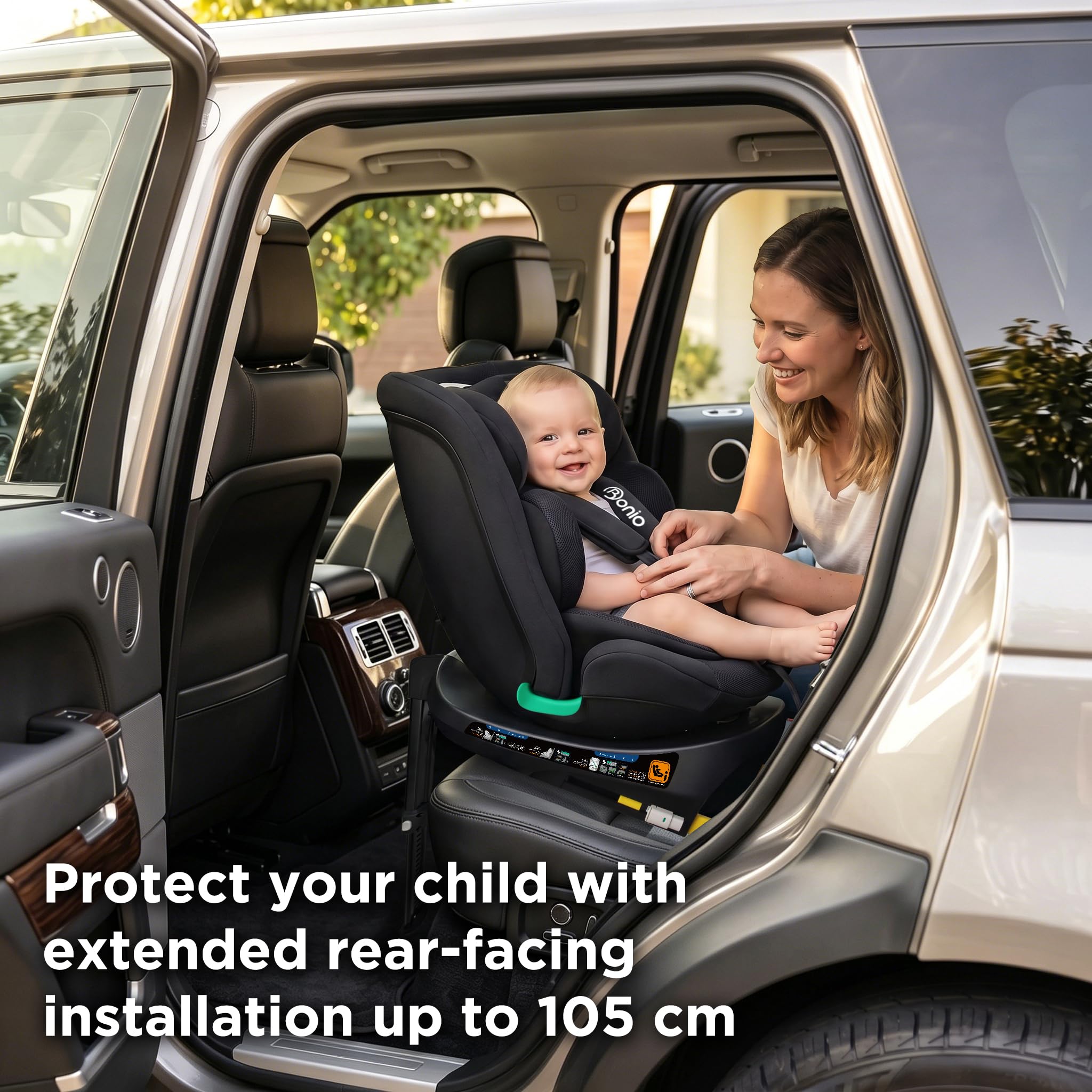 Bonio 360 Girevole Seggiolino Auto ISOFIX con Gamba di Supporto, 40-150cm